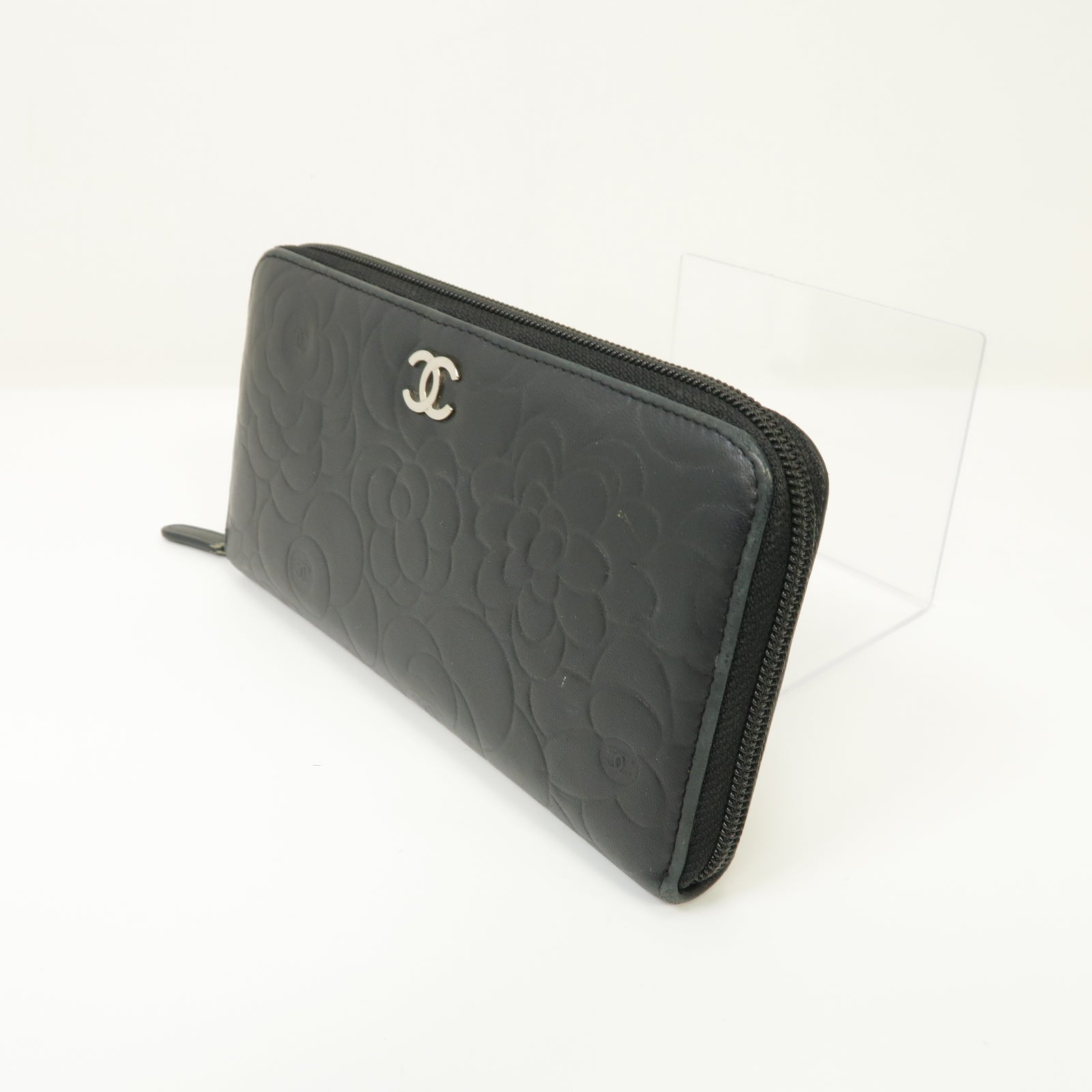CHANEL 【激減優惠】羊皮皮革Zipped Long Wallet銀扣長錢包銀色