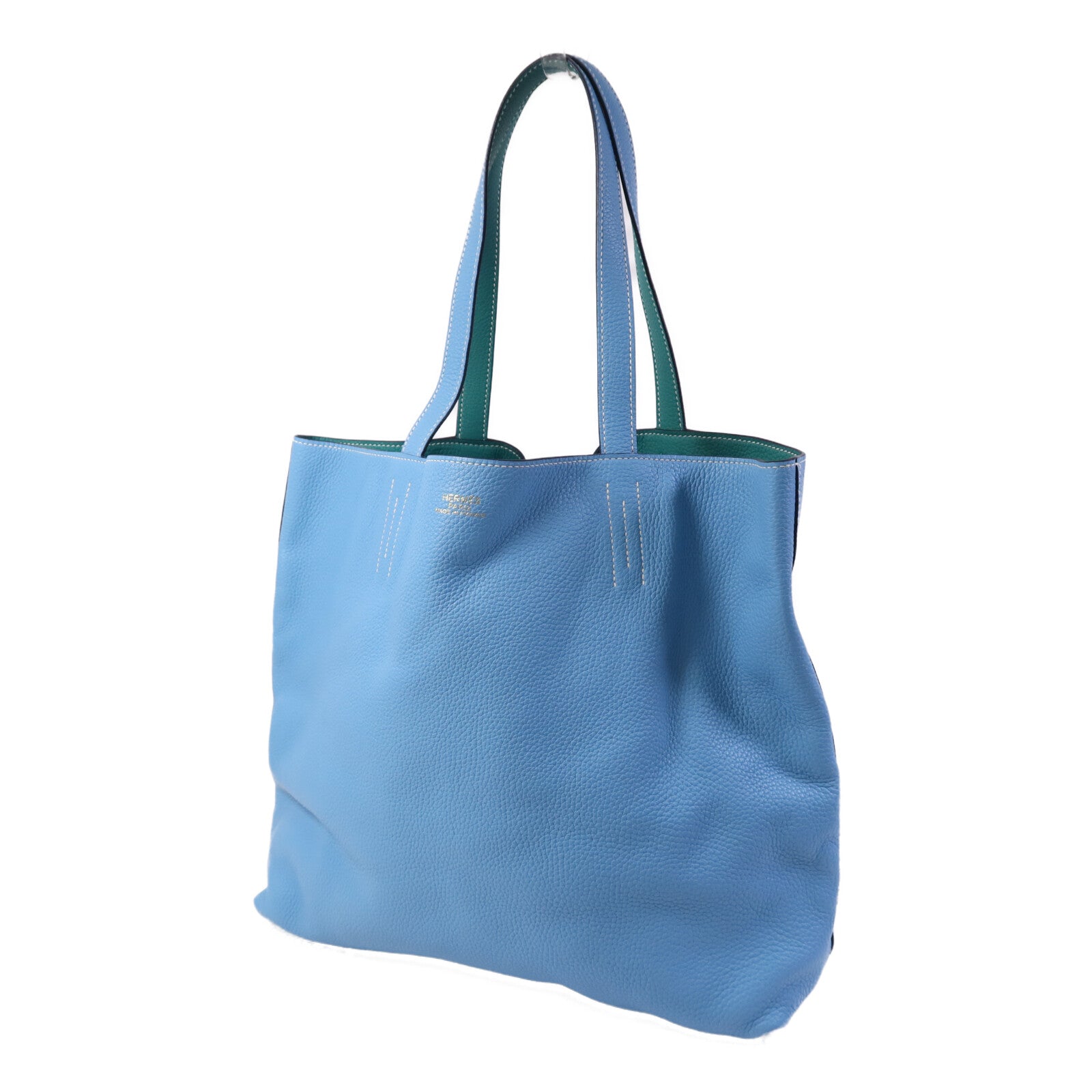 HERMES Clemence皮革Double Sens肩背袋/手挽袋Bleu Du Nord/vert Veronese