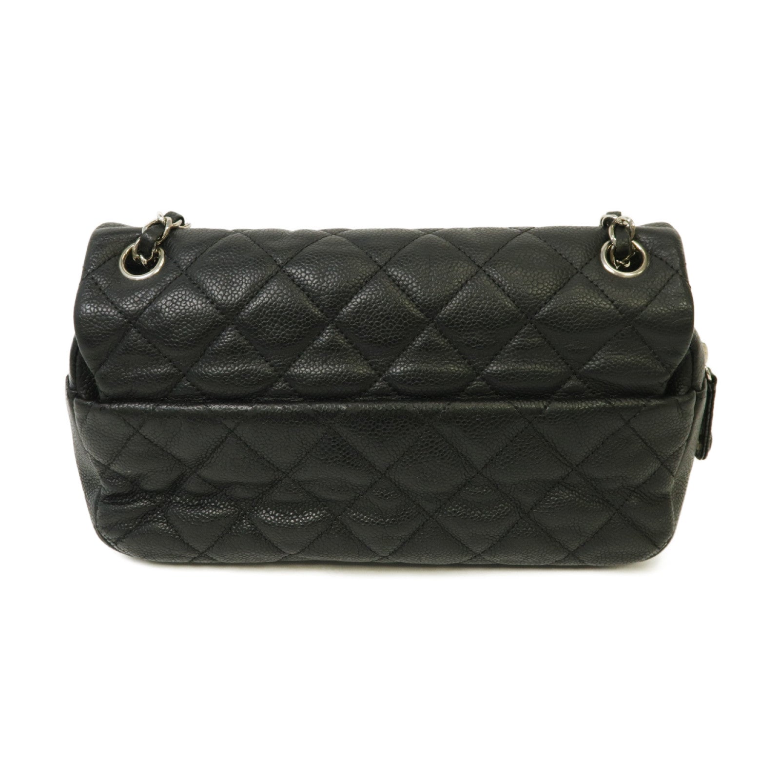 CHANEL 菱格Caviar皮革Chain Shoulder Bag銀扣鏈帶肩背袋黒色