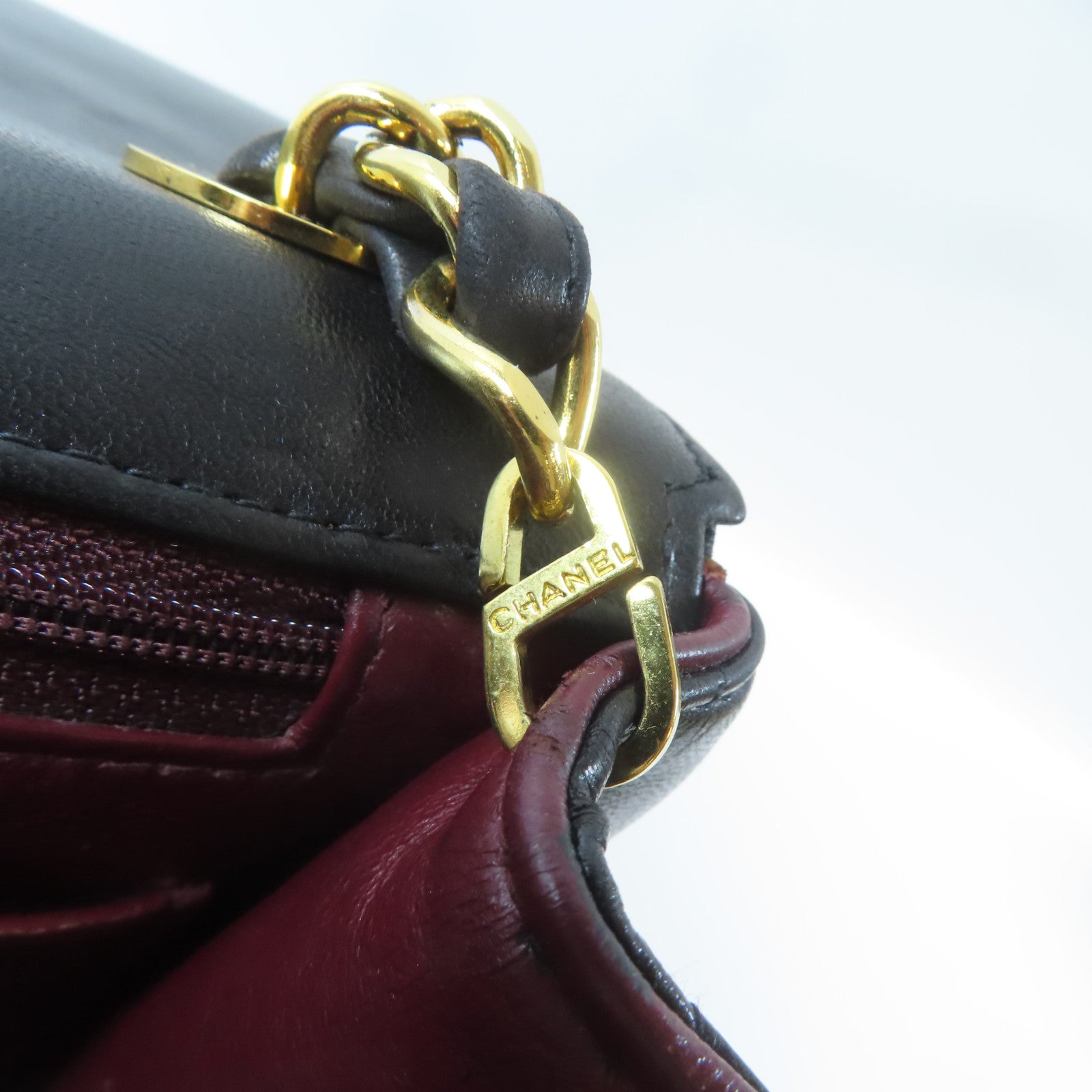 CHANEL 菱格牛皮皮革Vintage Chain Shoulder Bag金扣鏈帶肩背袋黑色