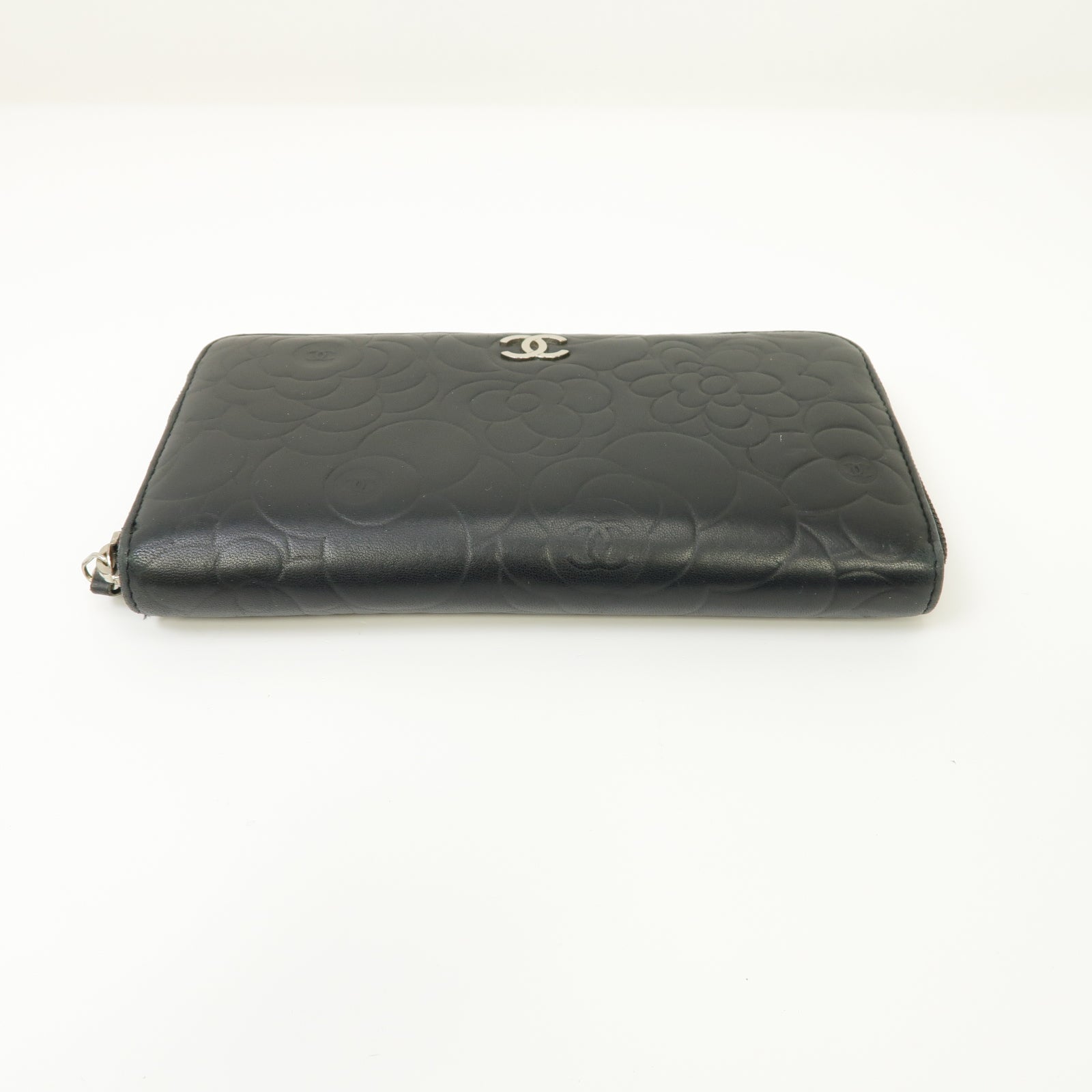 CHANEL 【激減優惠】羊皮皮革Zipped Long Wallet銀扣長錢包銀色