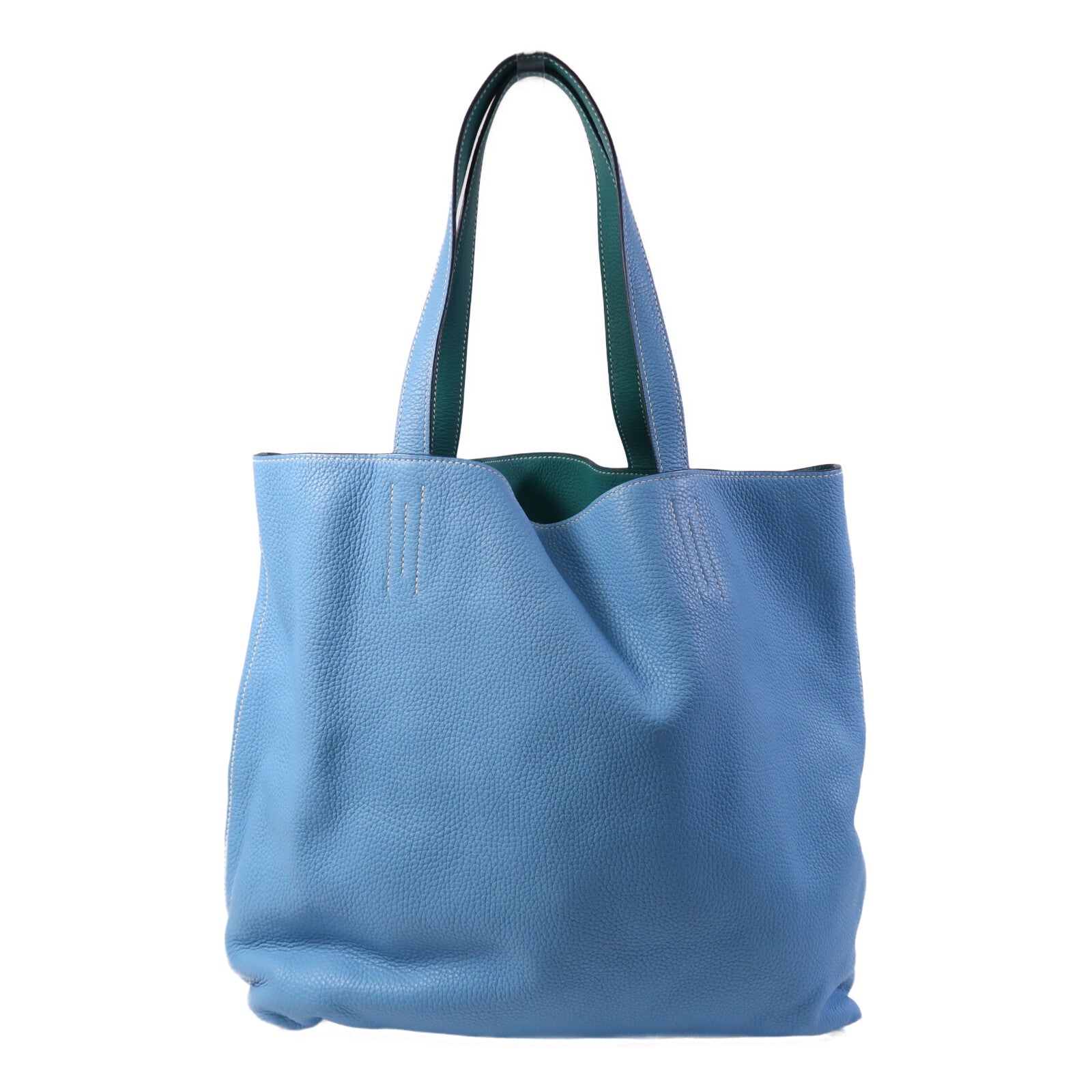 HERMES Clemence皮革Double Sens肩背袋/手挽袋Bleu Du Nord/vert Veronese