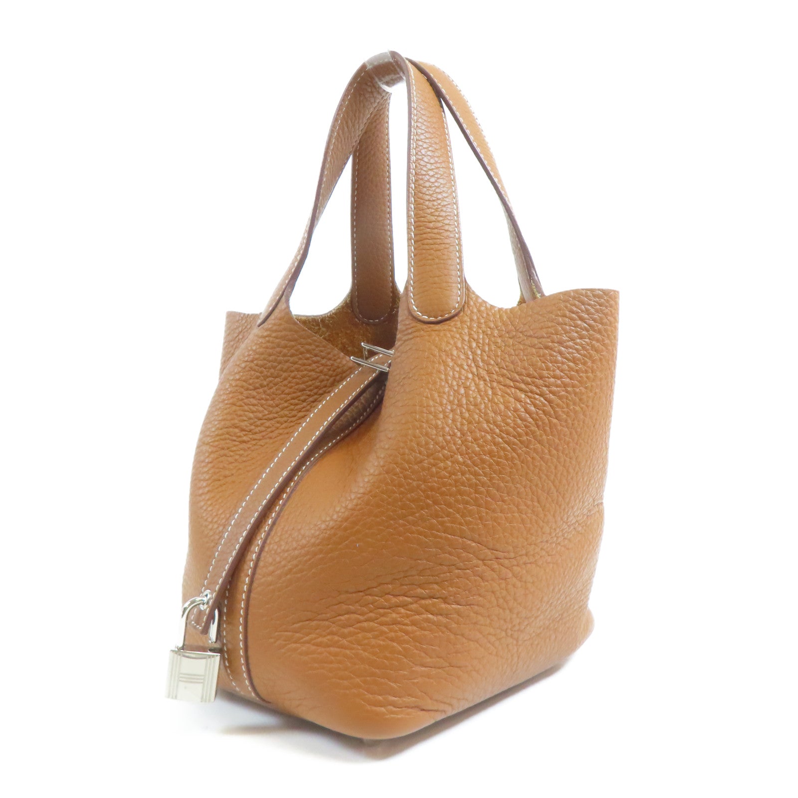 HERMES PHW Picotin PM Handbag Togo Leather Brown