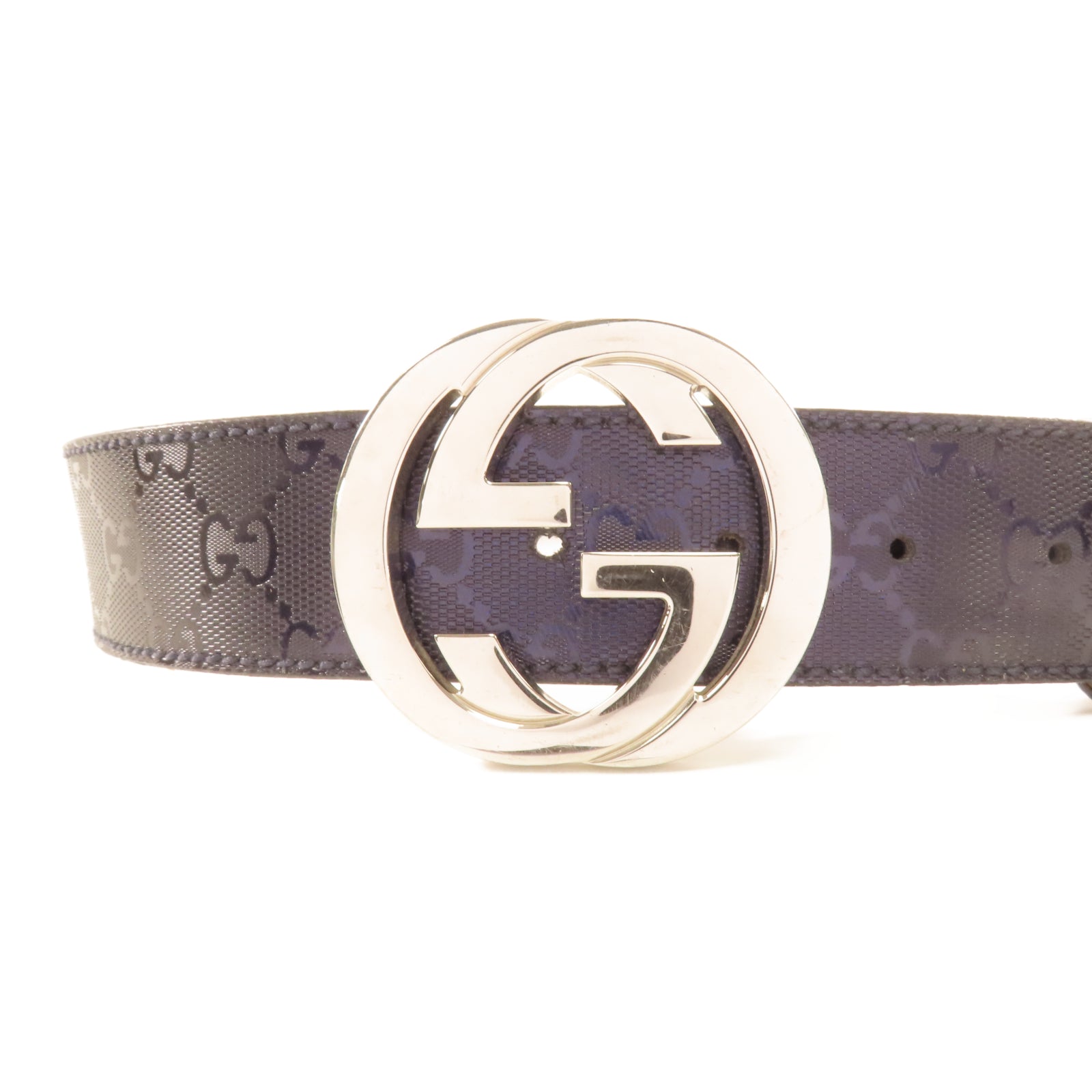 GUCCI PVC Belt銀扣皮帶藍色