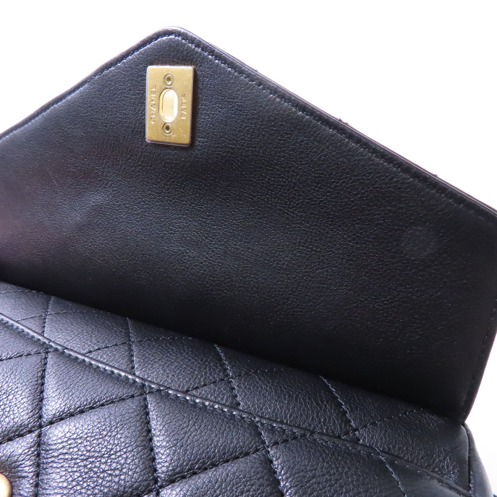 CHANEL 菱格牛皮皮革2way Shoulder Bag金扣鏈帶肩背袋黑色