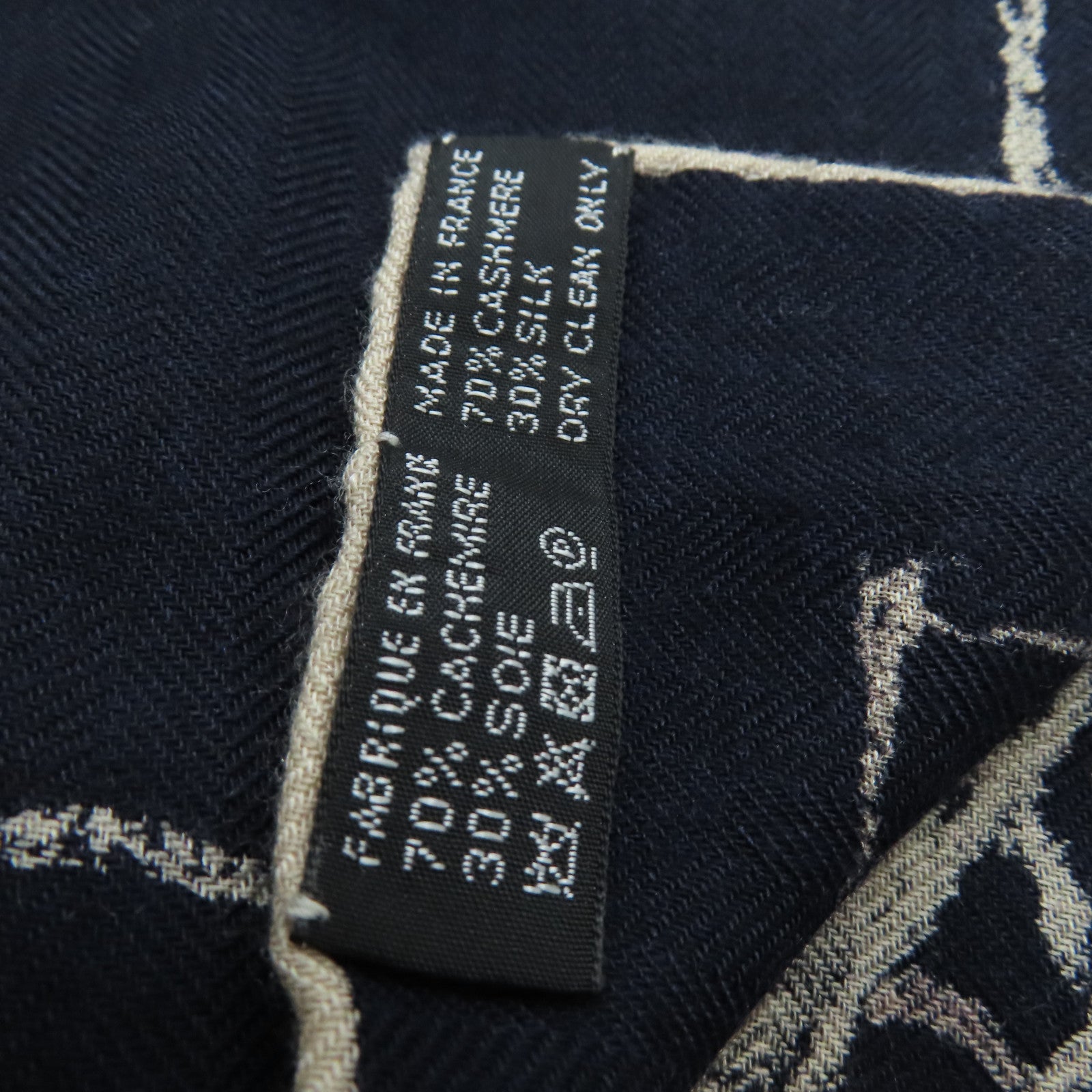 HERMES Cashmere/絲質 Scarf圍巾深藍色/啡色