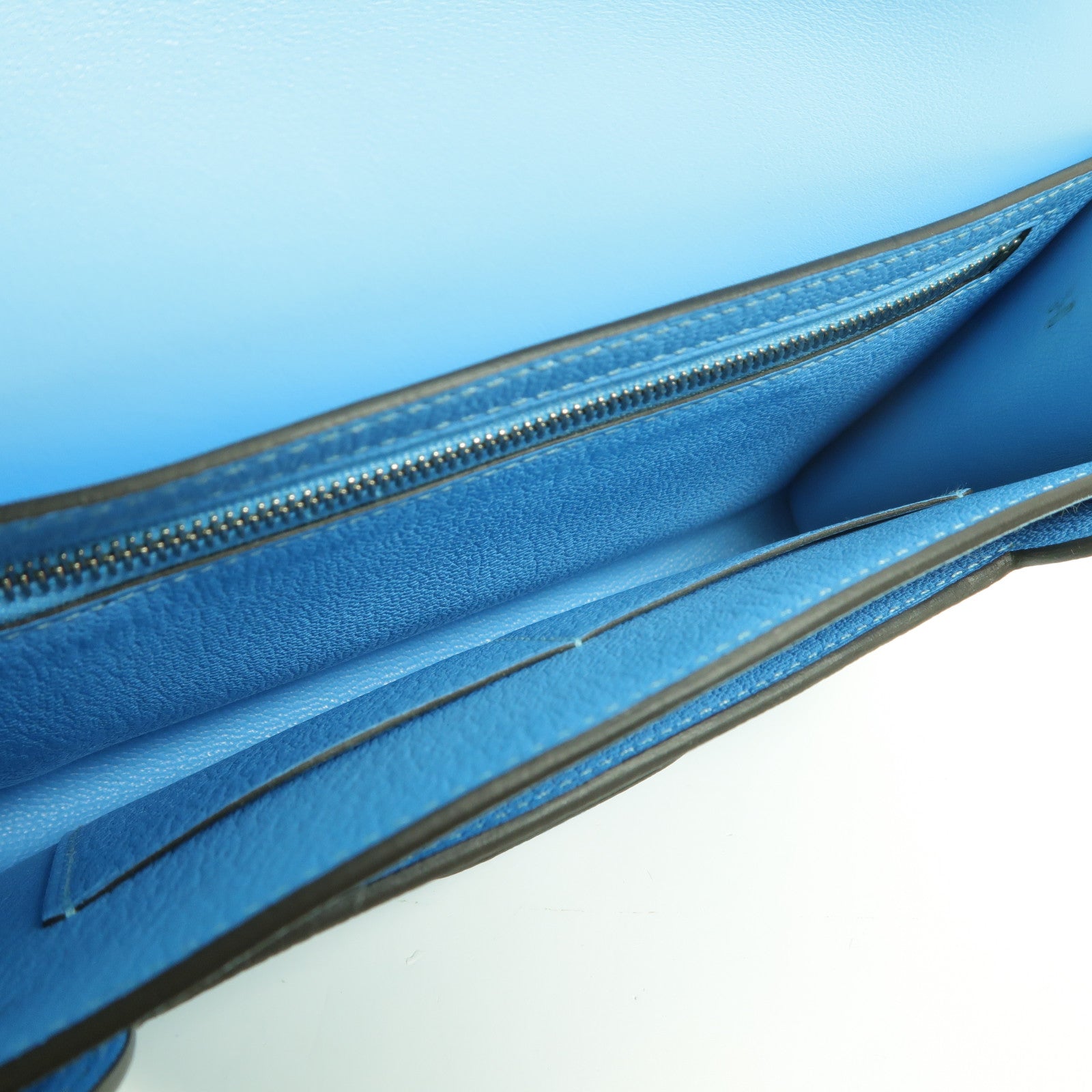 HERMES Chevre皮革1938-19 Compact Wallet Clutch手拿包Bleu Jean
