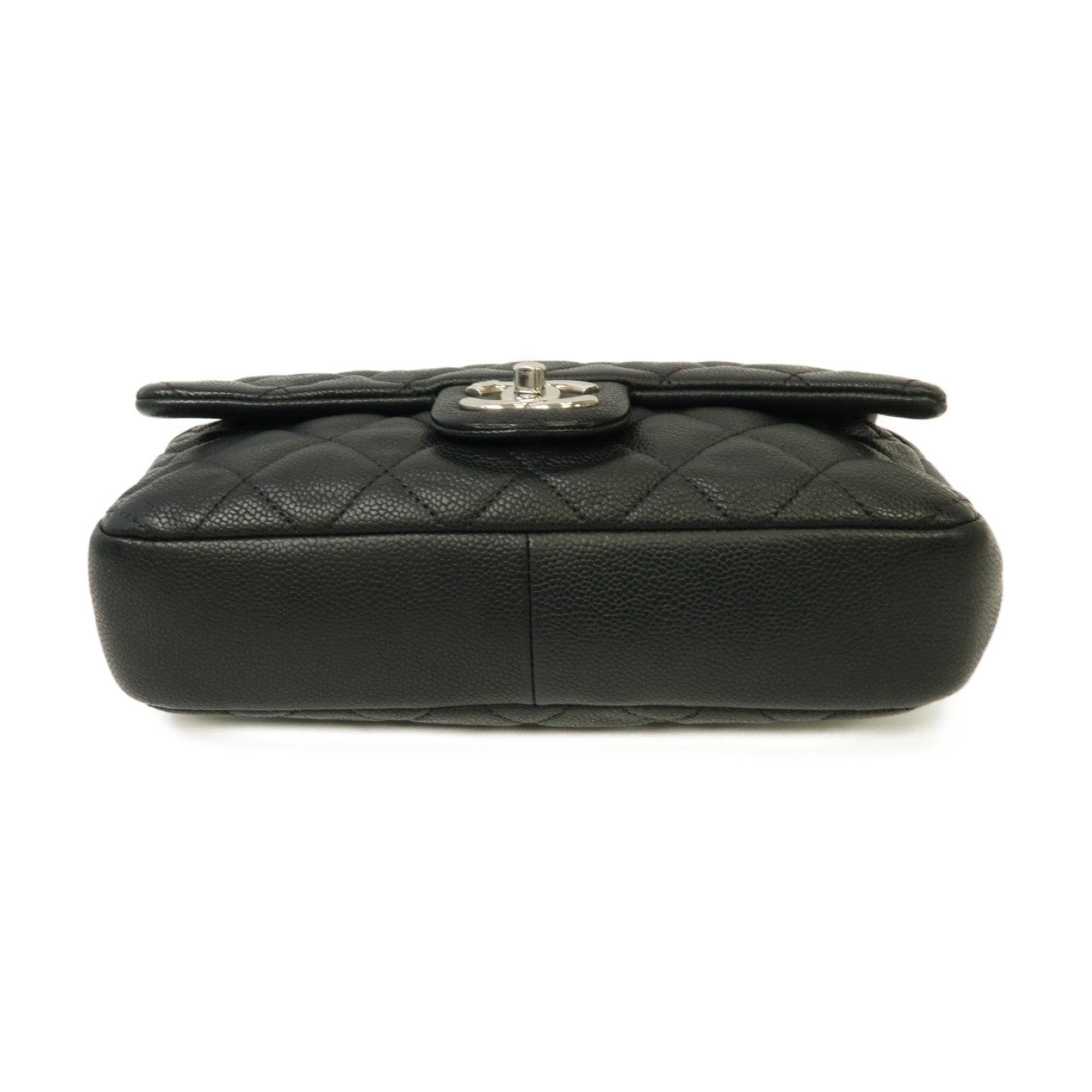 CHANEL 菱格Caviar皮革Chain Shoulder Bag銀扣鏈帶肩背袋黒色