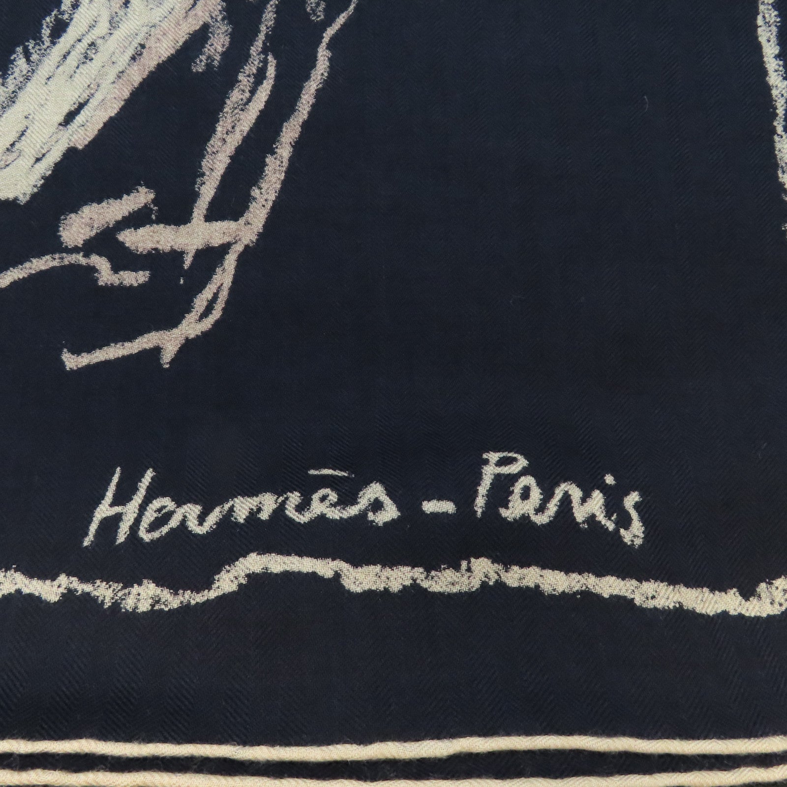HERMES Cashmere/絲質 Scarf圍巾深藍色/啡色