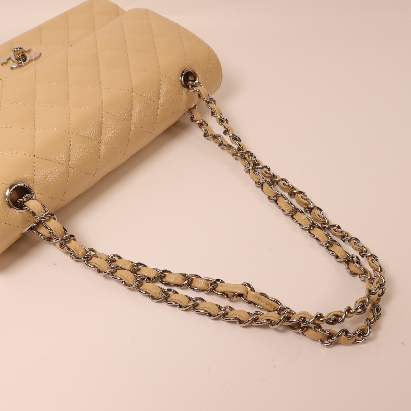 CHANEL 牛皮皮革Classic 25銀扣鏈帶肩背袋