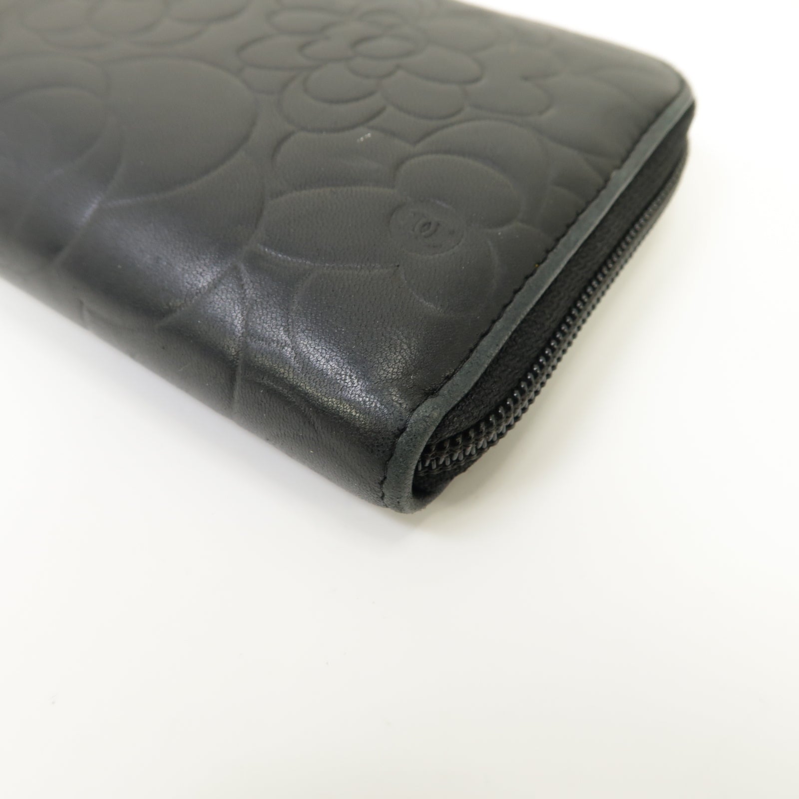CHANEL 【激減優惠】羊皮皮革Zipped Long Wallet銀扣長錢包銀色