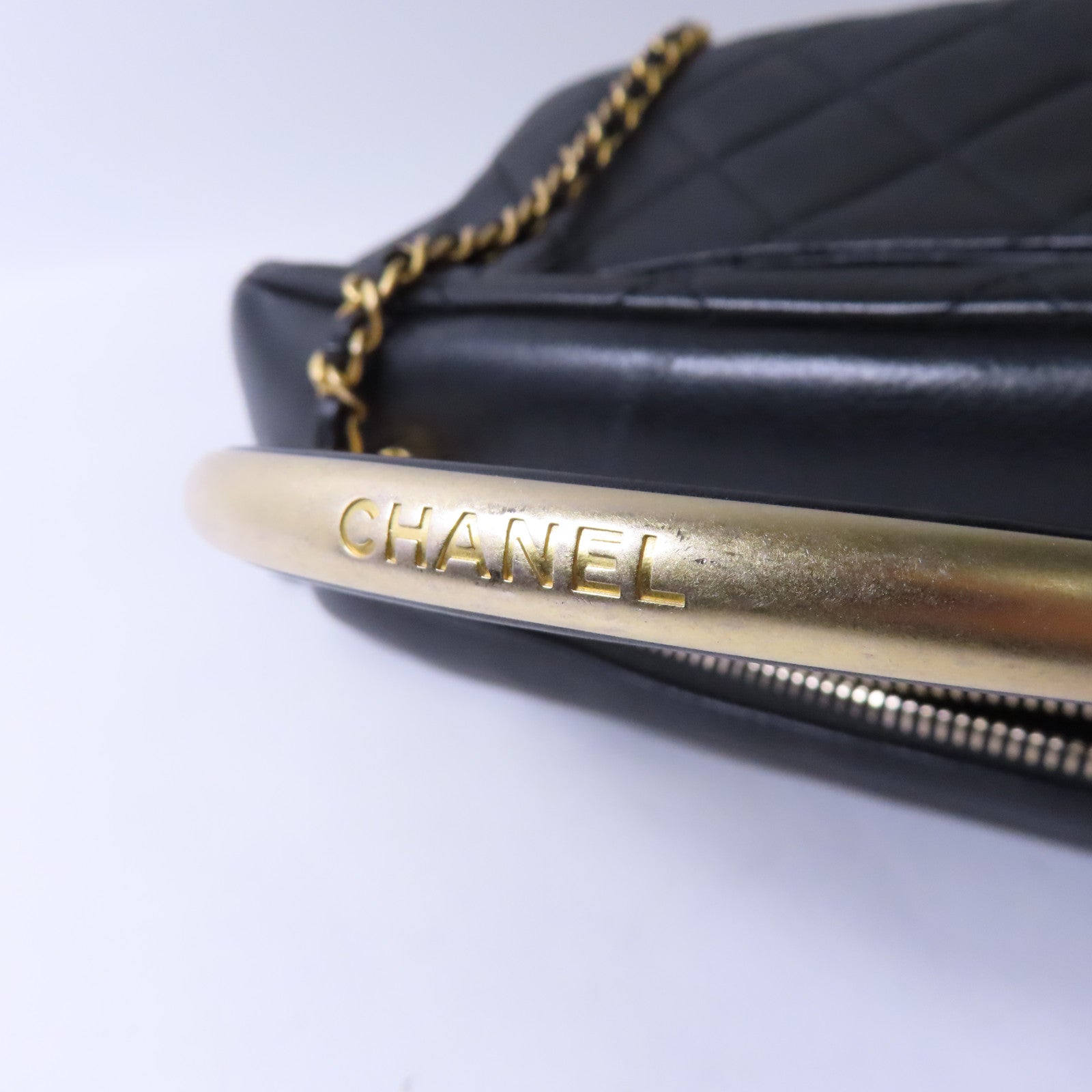 CHANEL 菱格牛皮皮革2way Shoulder Bag金扣鏈帶肩背袋黑色