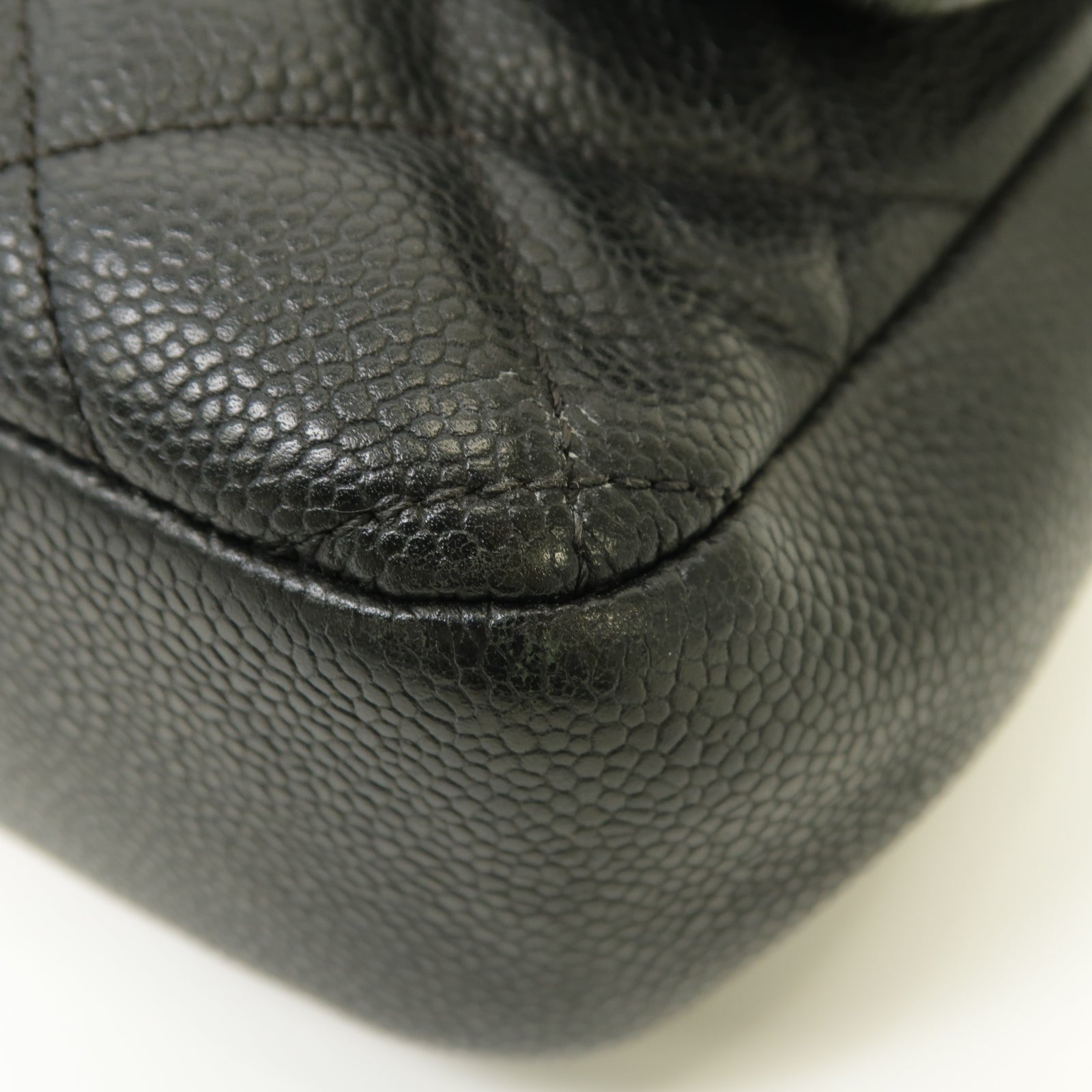 CHANEL 菱格Caviar皮革Chain Shoulder Bag銀扣鏈帶肩背袋黒色