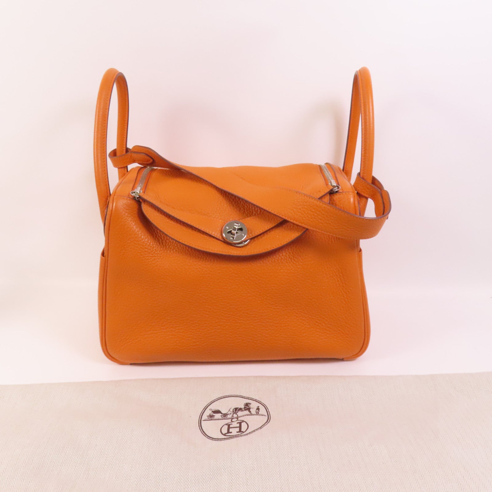 HERMES 【激減優惠】Clemence皮革Lindy 30銀扣手挽肩背兩用袋Orange
