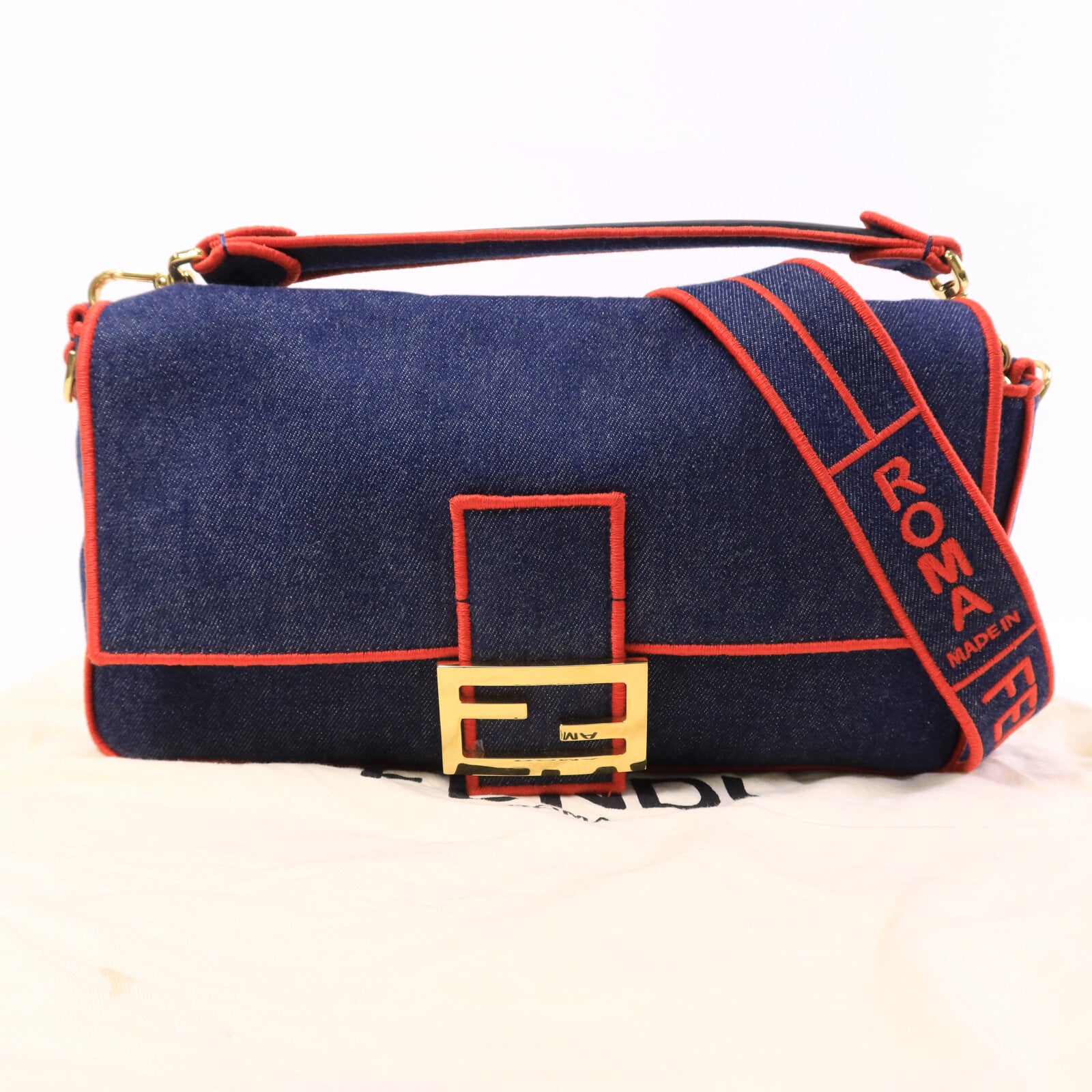 FENDI 牛仔布Bagutte Large手挽肩背兩用袋