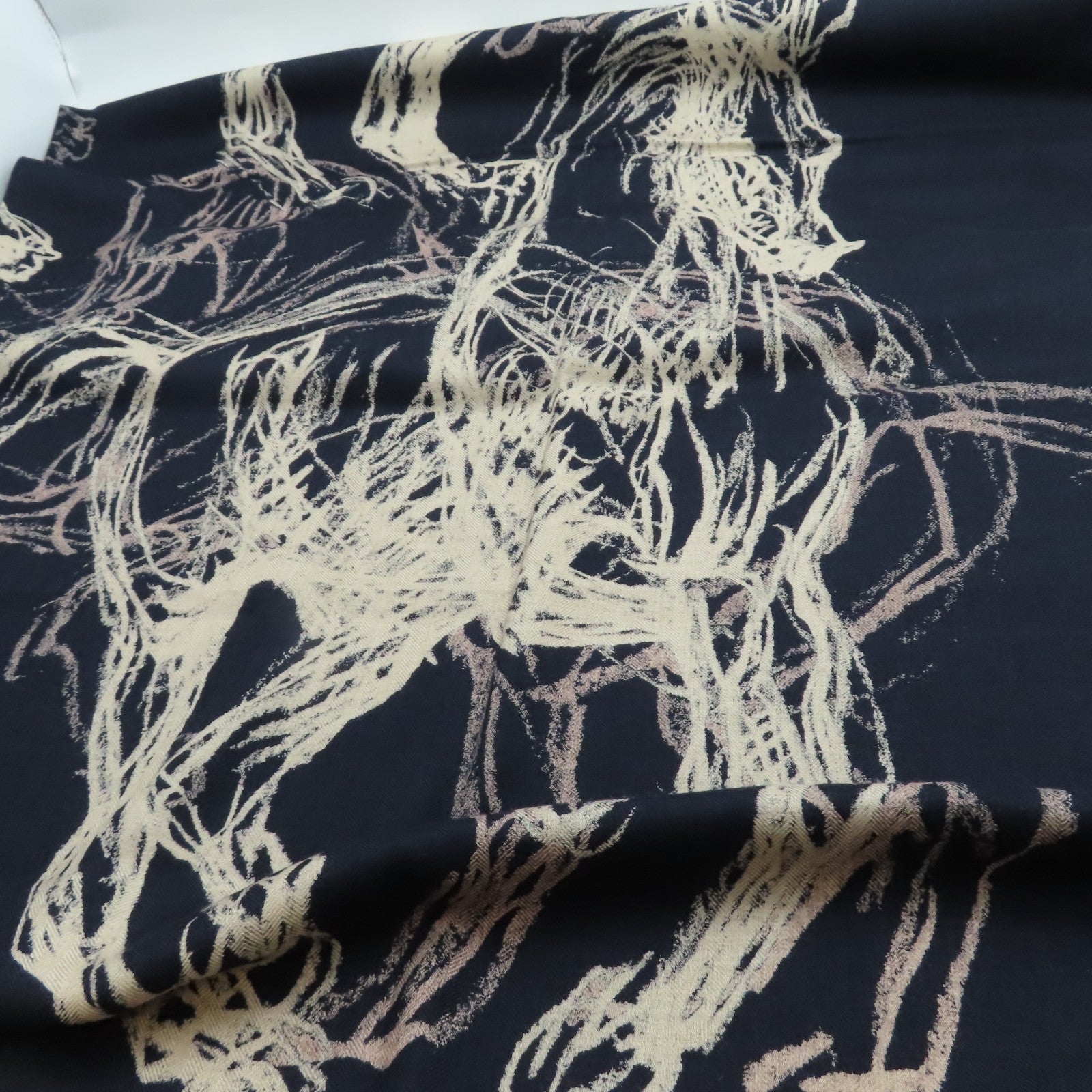 HERMES Cashmere/絲質 Scarf圍巾深藍色/啡色