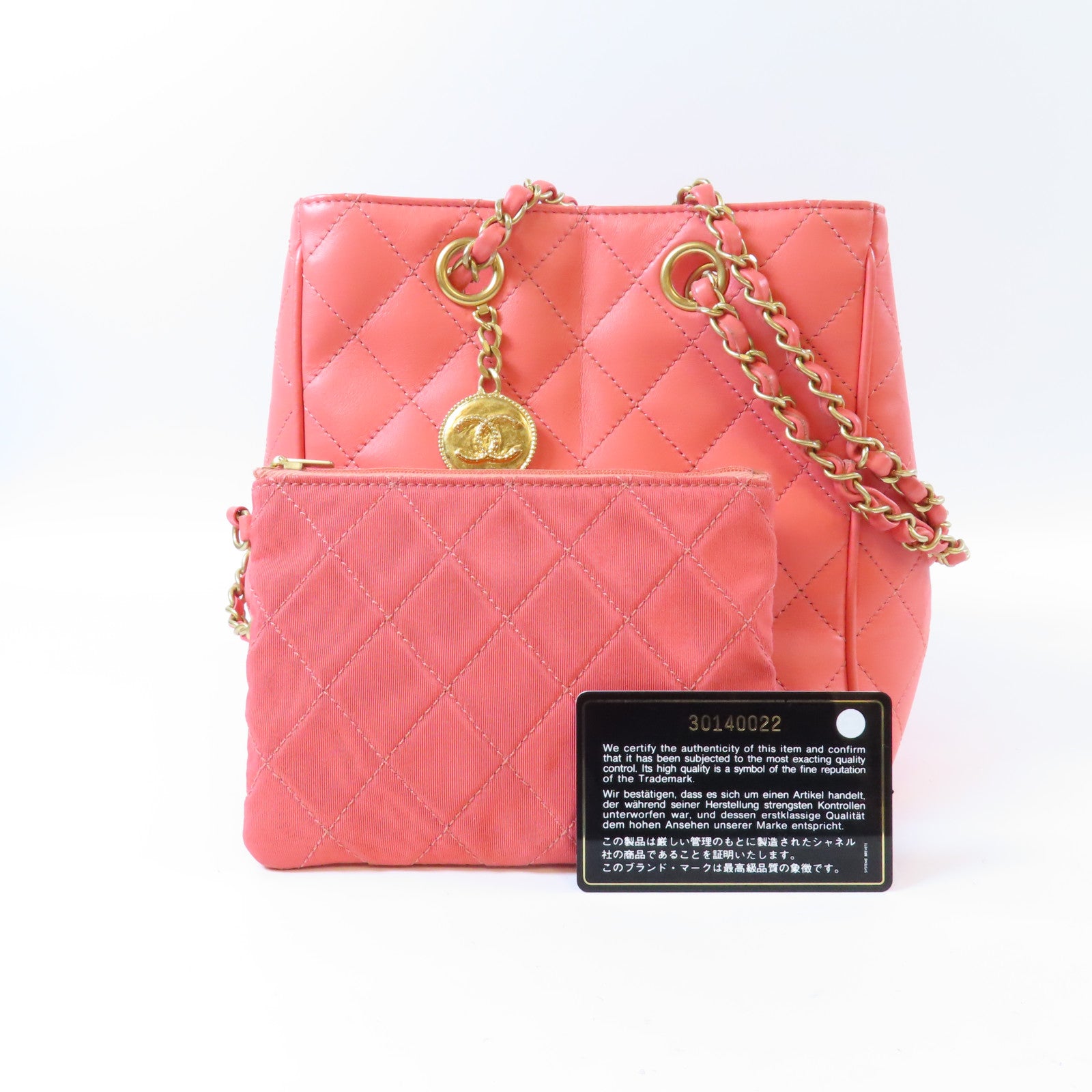 CHANEL 【激減優惠】菱格牛皮皮革Bucket Bag金扣鏈帶肩背袋粉紅色