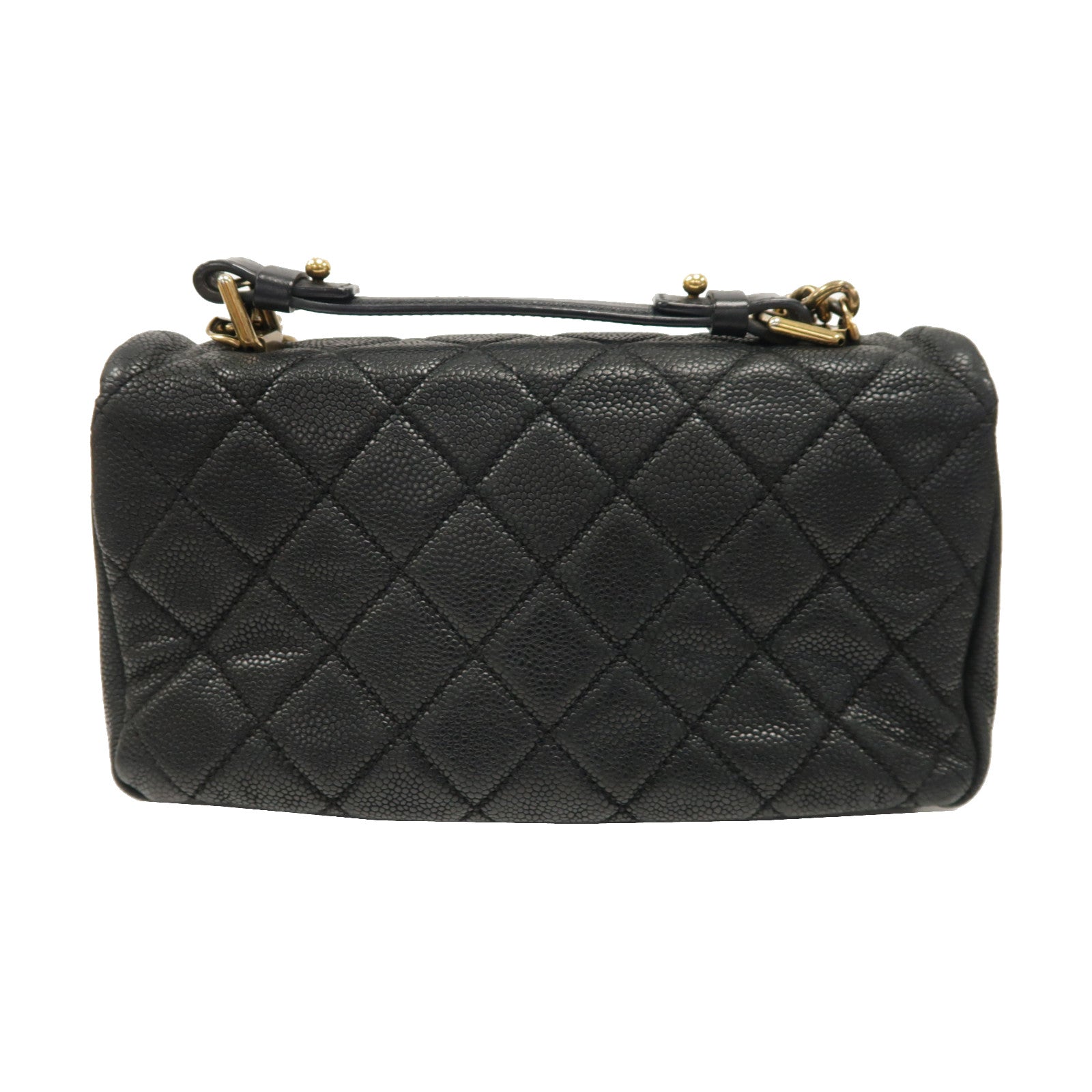 CHANEL 菱格牛皮皮革Chain Shoulder Bag金扣手挽肩背兩用袋黑色
