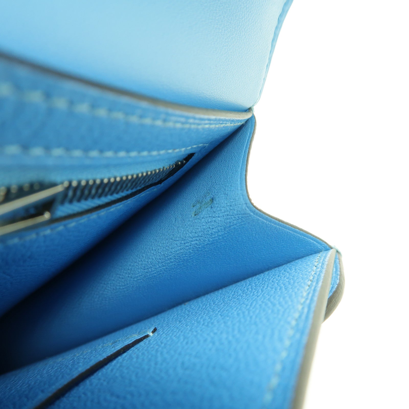 HERMES Chevre皮革1938-19 Compact Wallet Clutch手拿包Bleu Jean