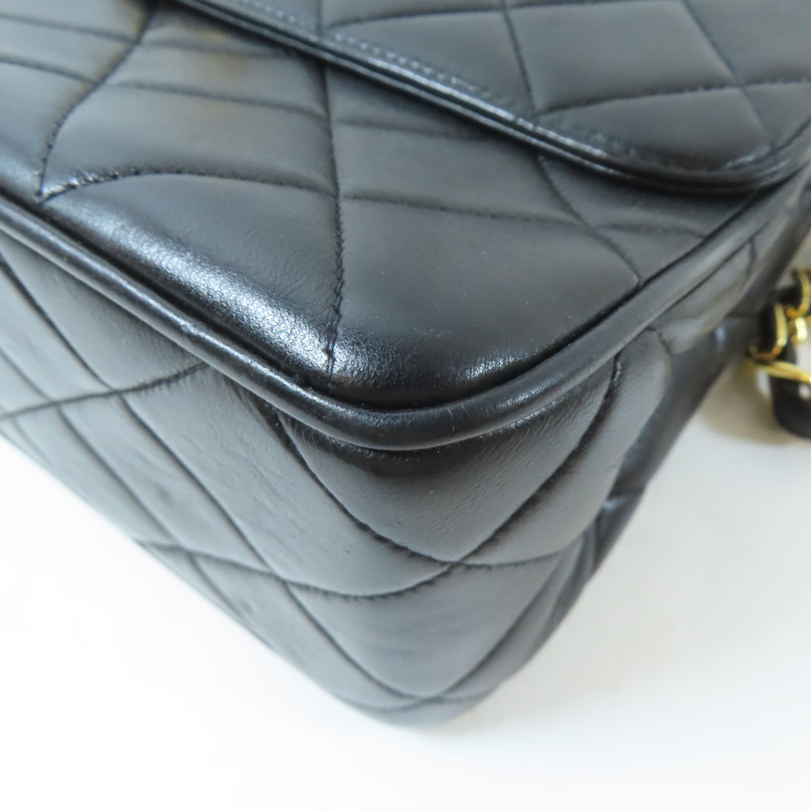CHANEL 菱格牛皮皮革Vintage Chain Shoulder Bag金扣鏈帶肩背袋黑色