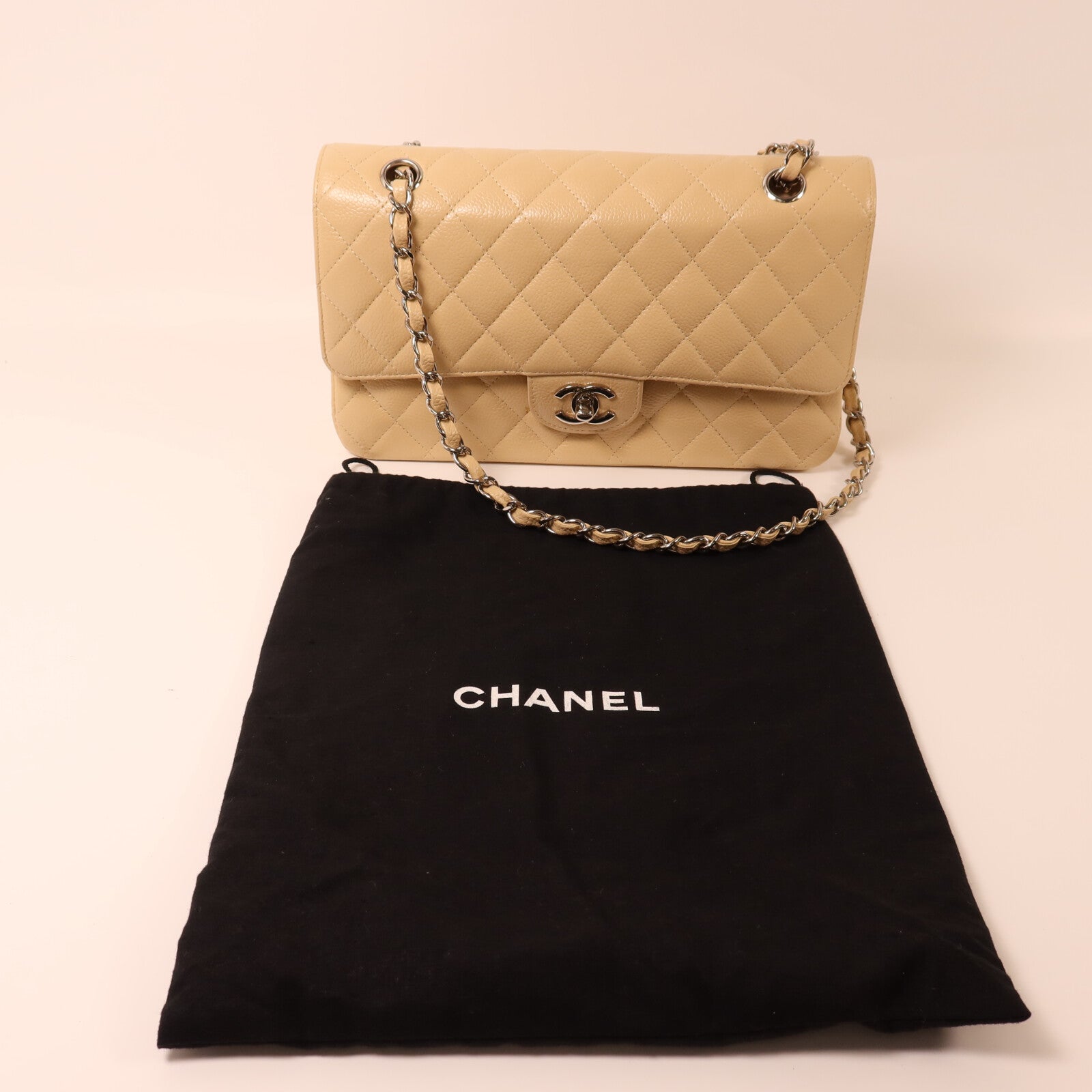 CHANEL 牛皮皮革Classic 25銀扣鏈帶肩背袋