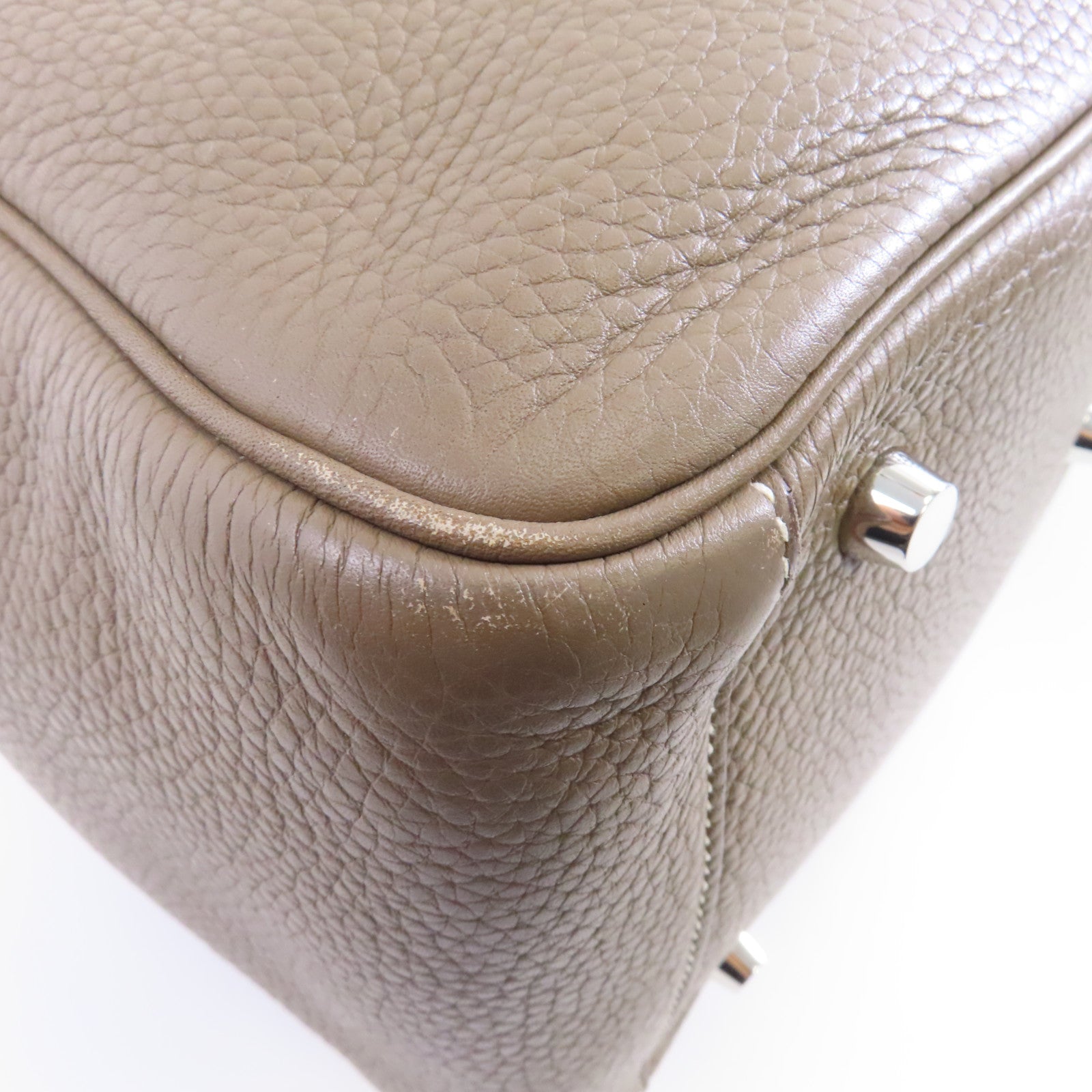 HERMES Clemence皮革Lindy 30銀扣手挽肩背兩用袋Etoupe/米色