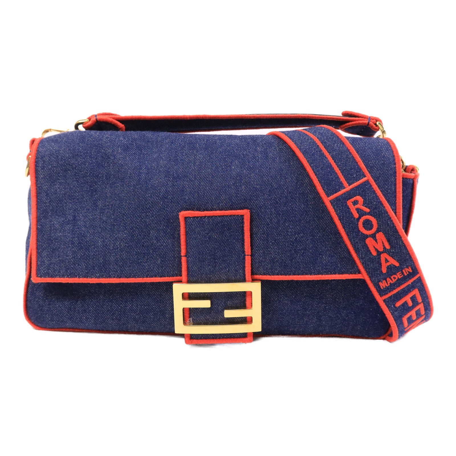 FENDI 牛仔布Bagutte Large手挽肩背兩用袋