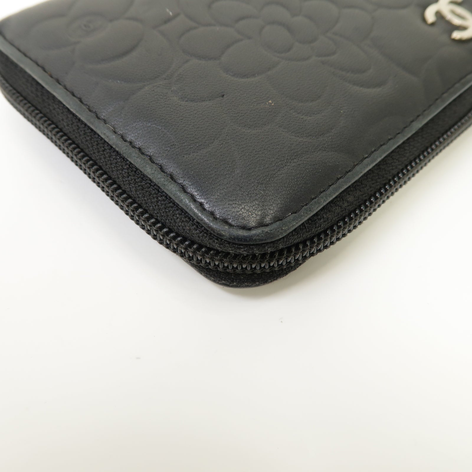 CHANEL 【激減優惠】羊皮皮革Zipped Long Wallet銀扣長錢包銀色