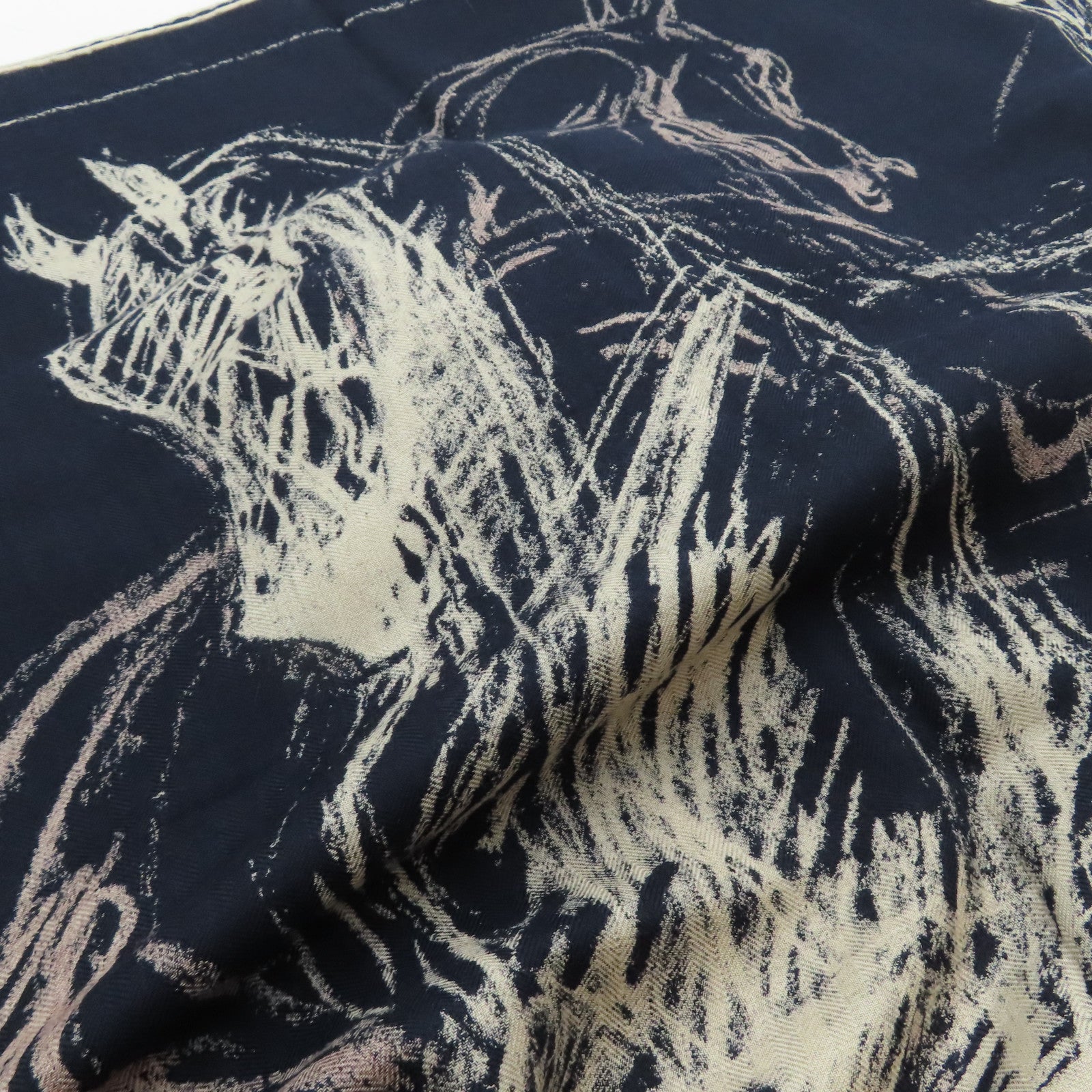 HERMES Cashmere/絲質 Scarf圍巾深藍色/啡色
