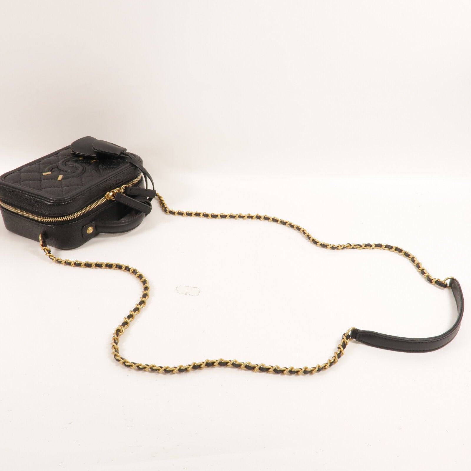 CHANEL 牛皮皮革Filigree Vanity Case鏈帶手挽肩背兩用袋