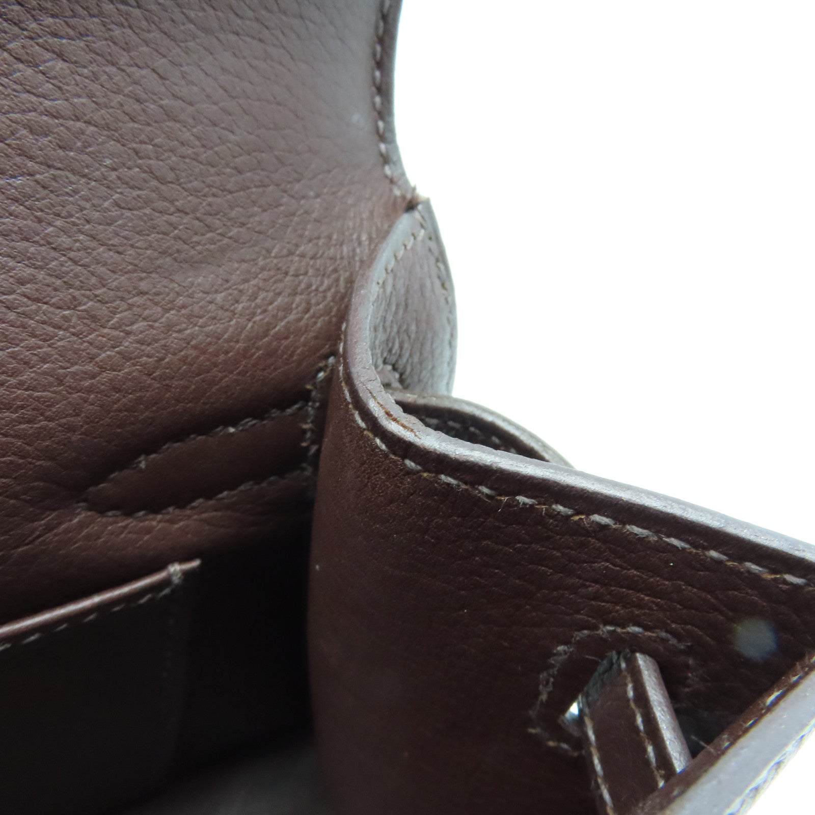HERMES Evergrain皮革Kelly Pochette銀扣手拿包Havane啡色