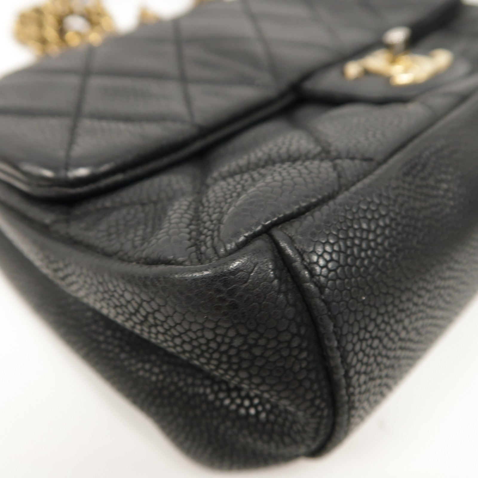 CHANEL 菱格牛皮皮革Chain Shoulder Bag金扣手挽肩背兩用袋黑色