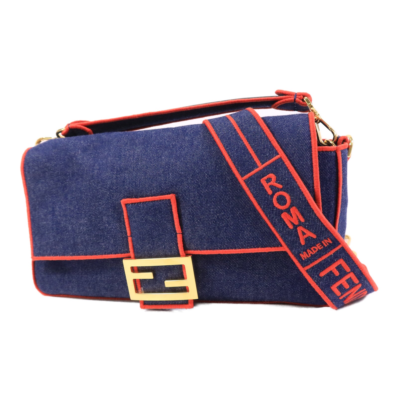 FENDI 牛仔布Bagutte Large手挽肩背兩用袋