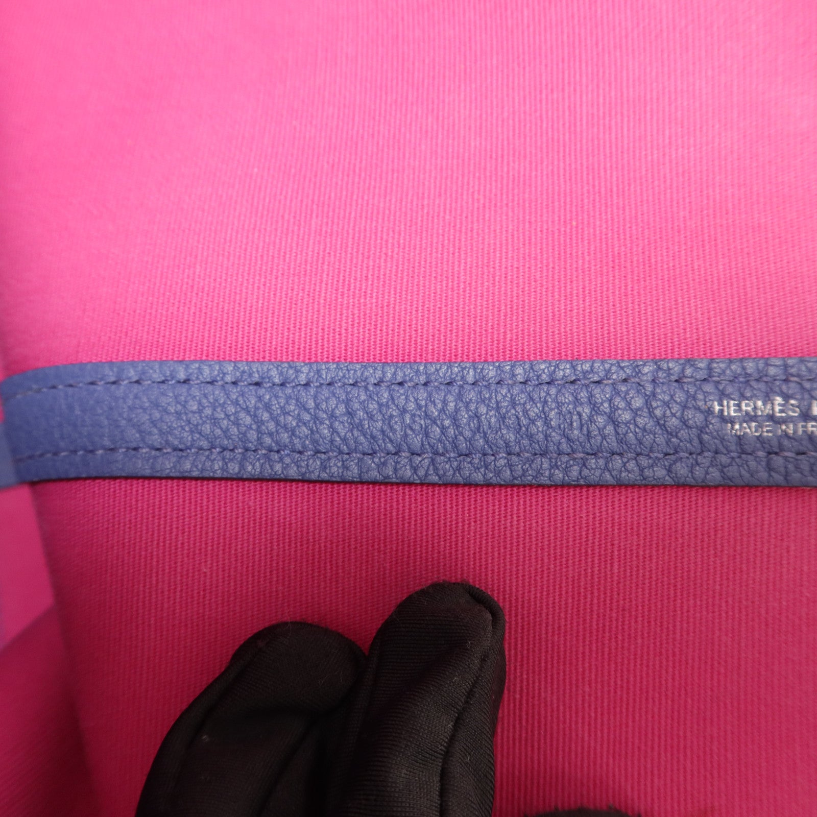 HERMES Negonda皮革/帆布GardenParty PM手挽袋Magnolia/Bleu Brighton