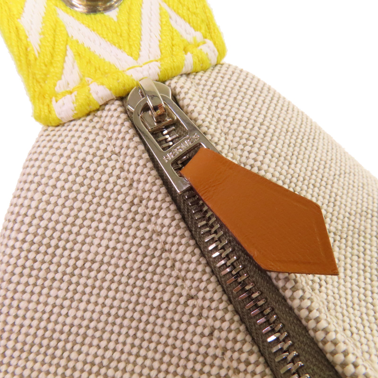 HERMES H Plume帆布Bride A Brac small Hand Bag銀扣手挽袋米色/黃色
