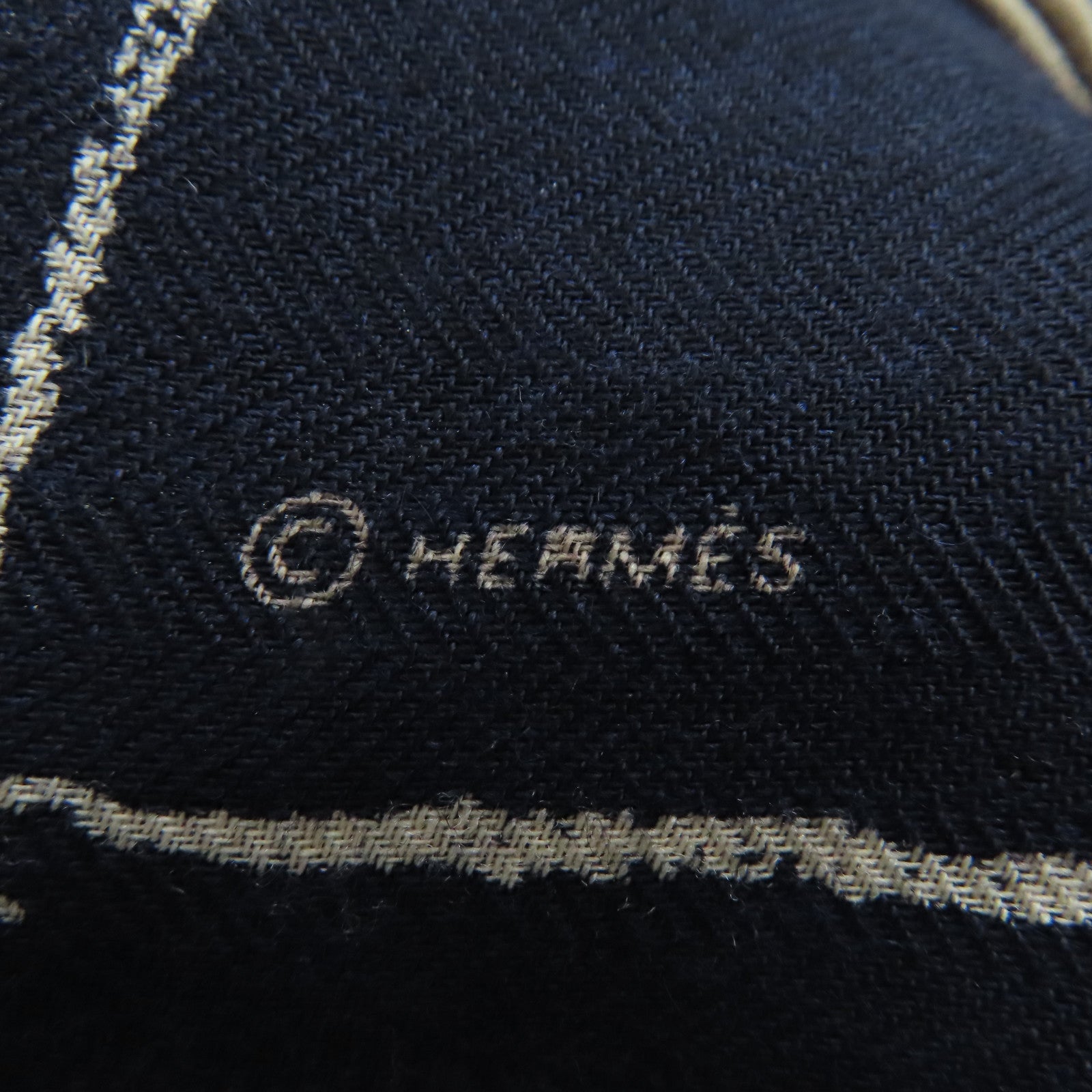 HERMES Cashmere/絲質 Scarf圍巾深藍色/啡色