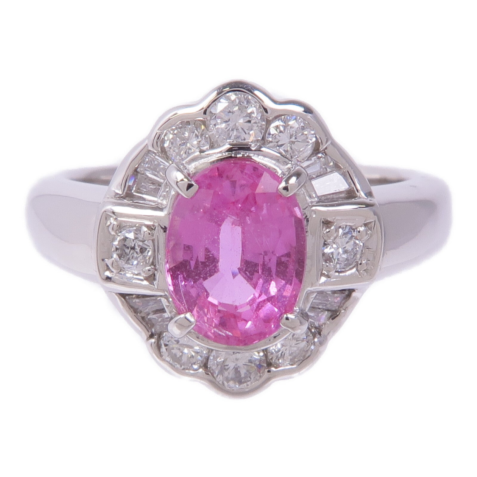 JEWELRY 【激減優惠】PT900鉑金Pink Sapphire Diamond Ring粉紅藍寶石/鑽石戒指US#5.25