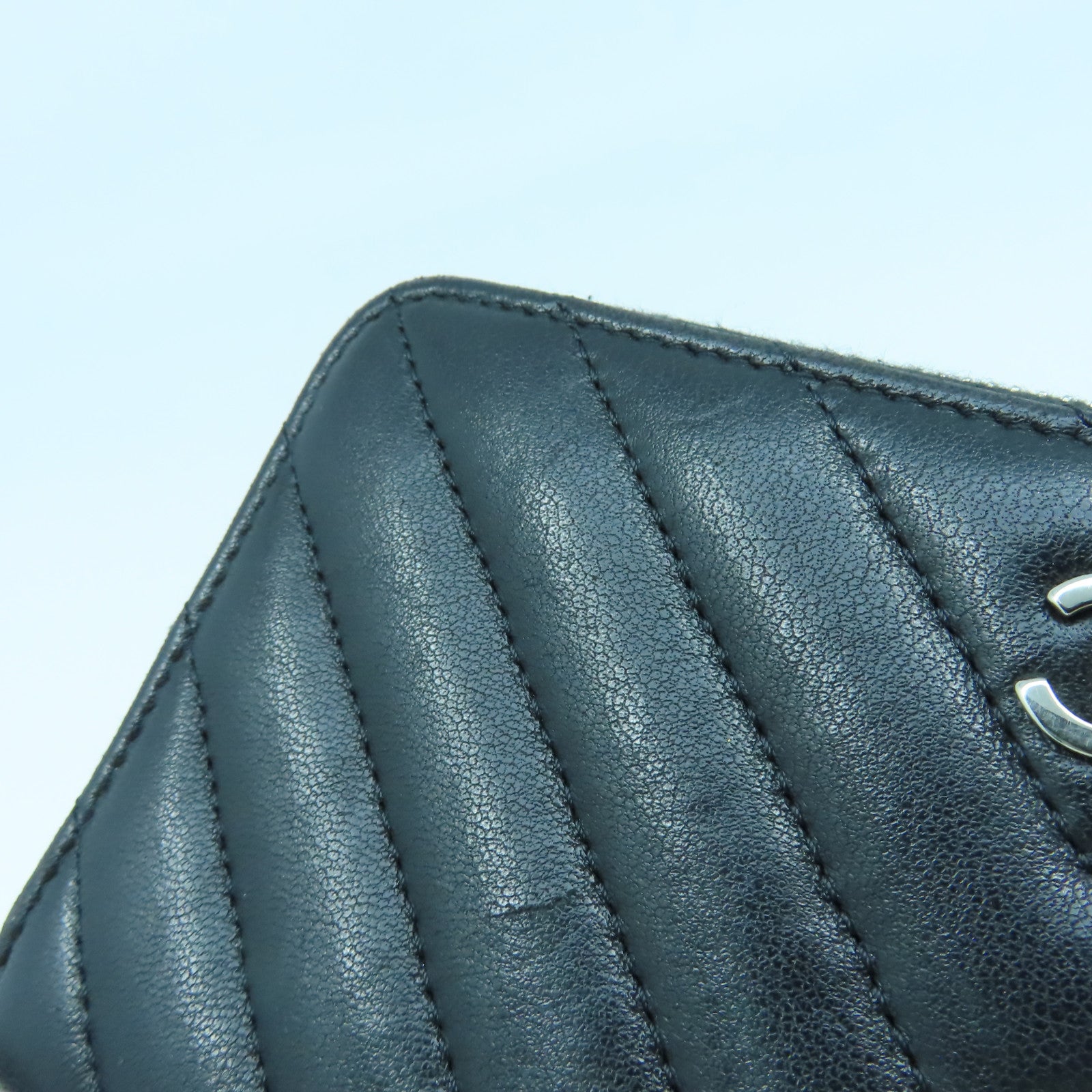 CHANEL 羊皮皮革Coin Case/Card Case銀扣零錢包/卡片套黑色
