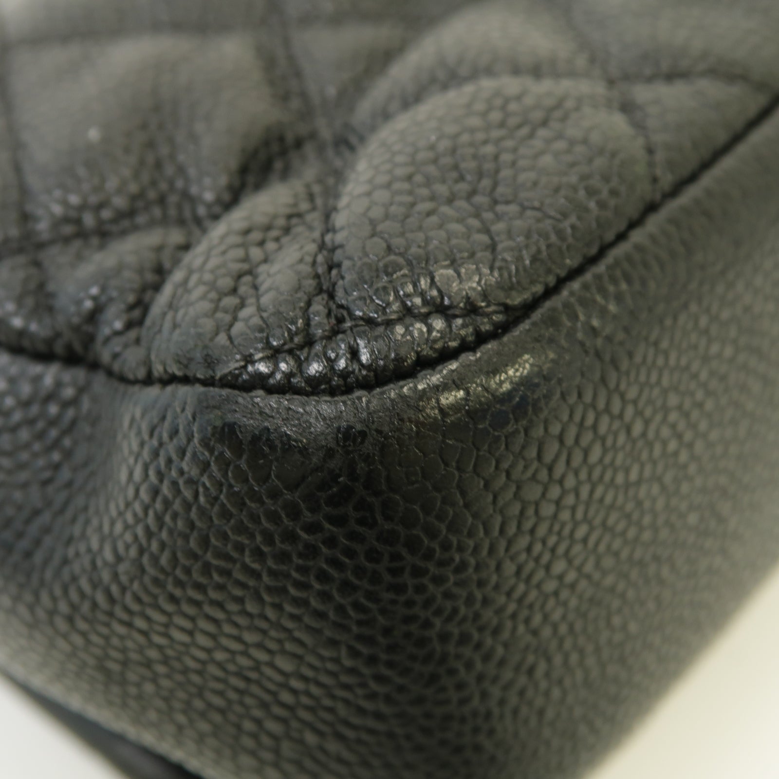 CHANEL 菱格Caviar皮革Chain Shoulder Bag銀扣鏈帶肩背袋黒色