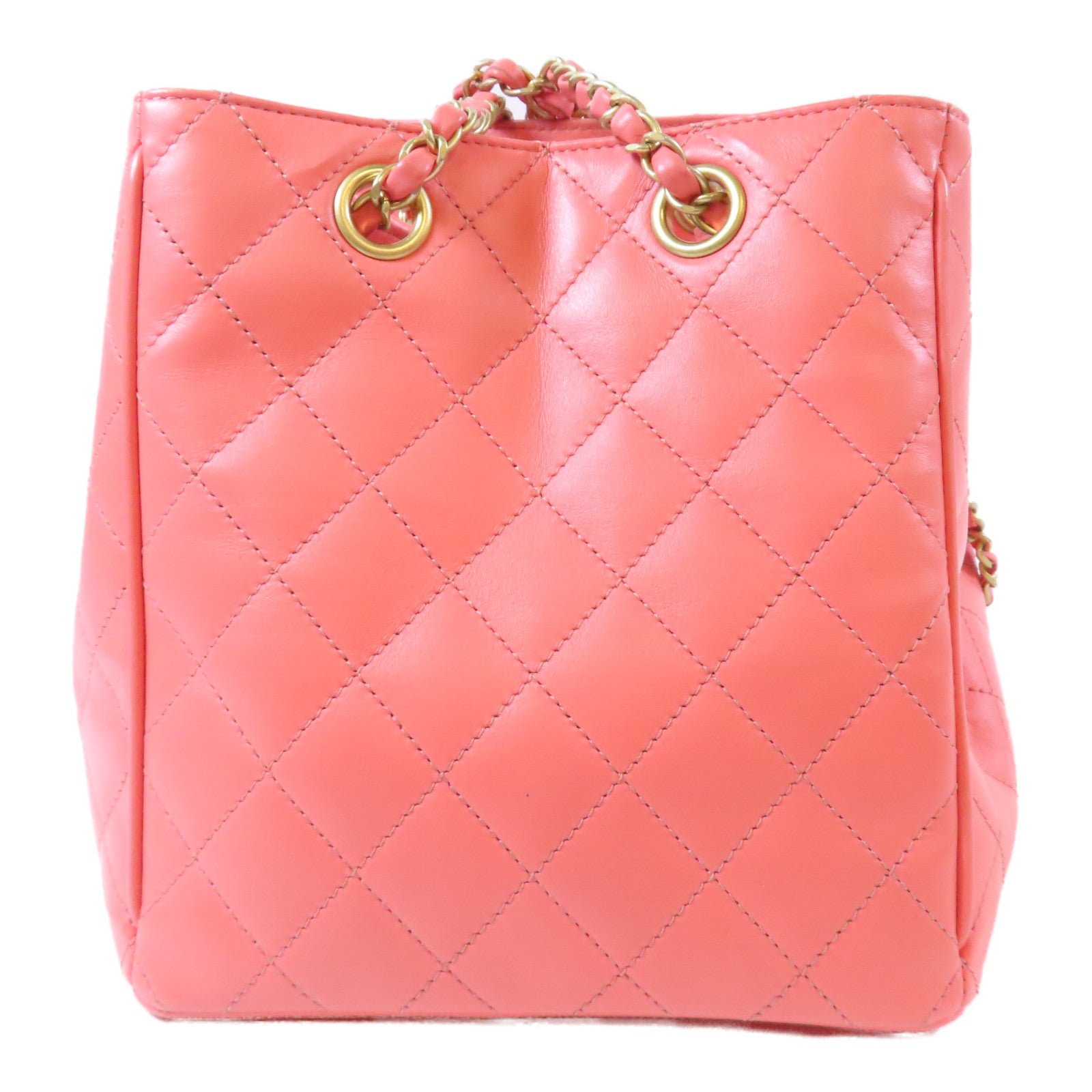 CHANEL 【激減優惠】菱格牛皮皮革Bucket Bag金扣鏈帶肩背袋粉紅色