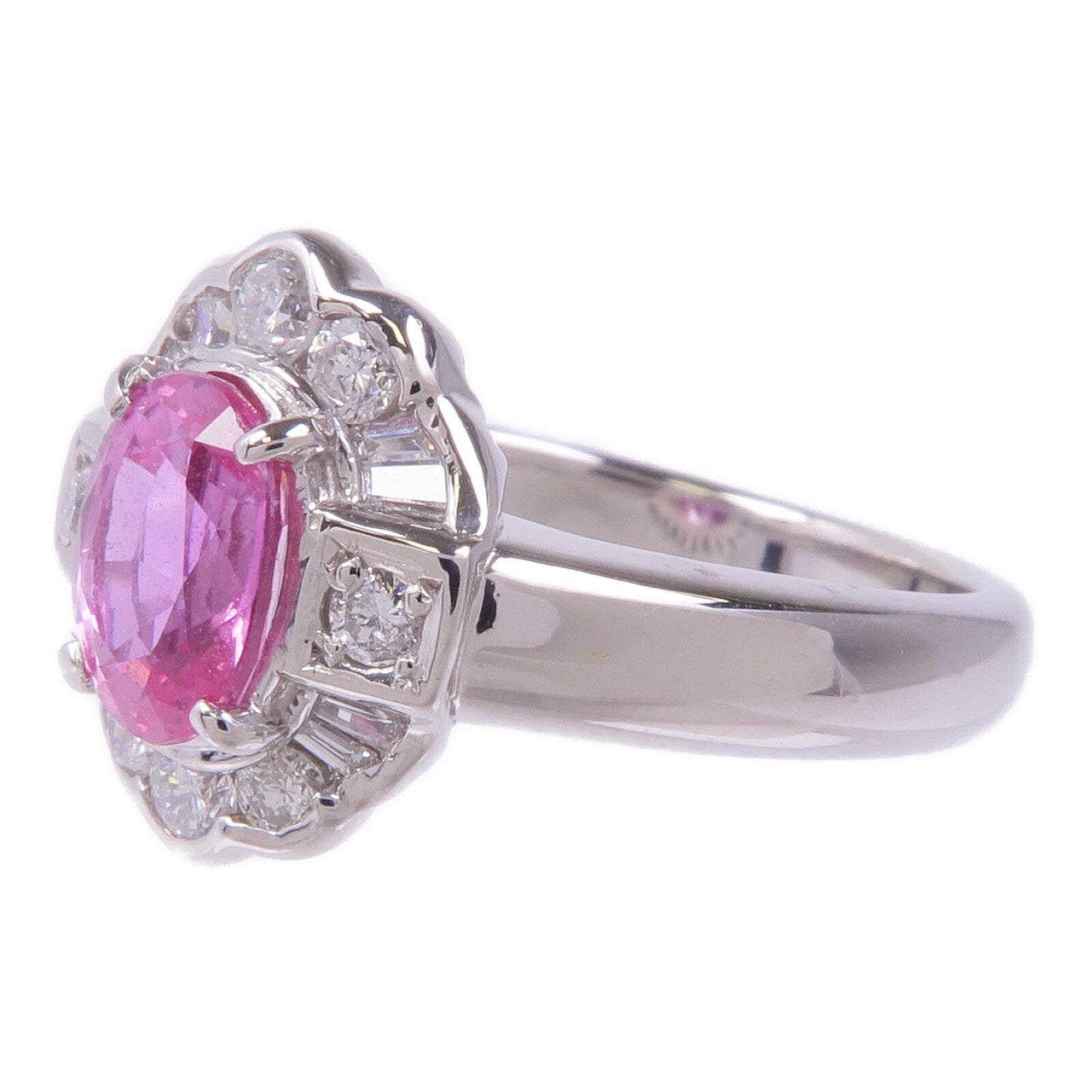 JEWELRY 【激減優惠】PT900鉑金Pink Sapphire Diamond Ring粉紅藍寶石/鑽石戒指US#5.25