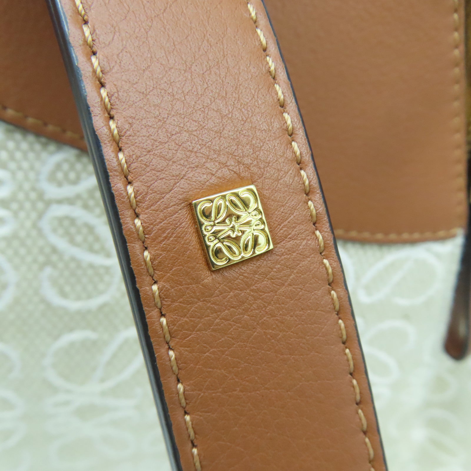 LOEWE 【激減優惠】帆布/牛皮皮革Anagram Hammock金扣手挽肩背兩用袋米色/啡色