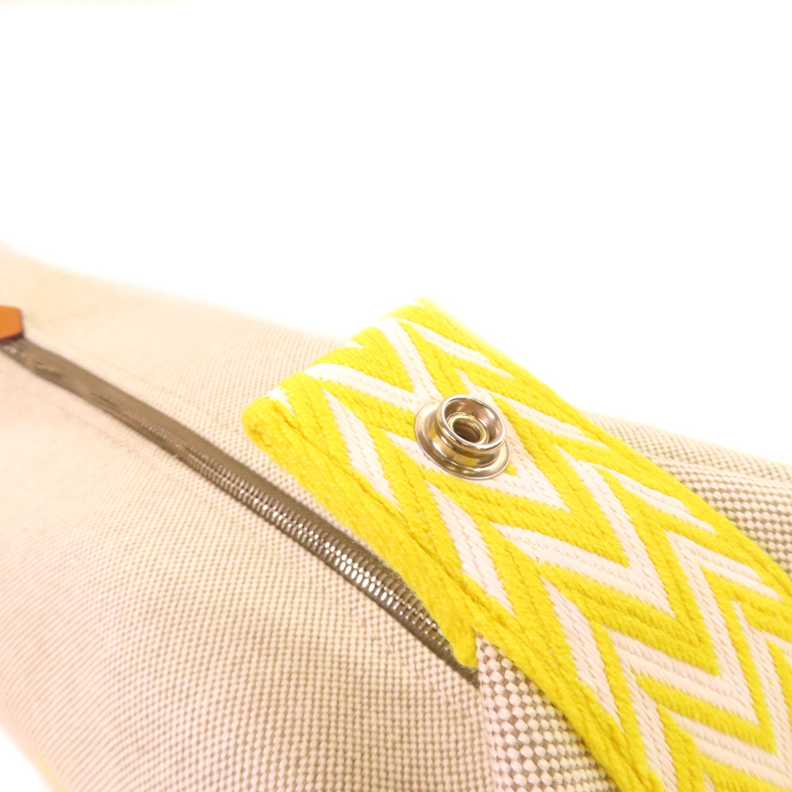 HERMES H Plume帆布Bride A Brac small Hand Bag銀扣手挽袋米色/黃色