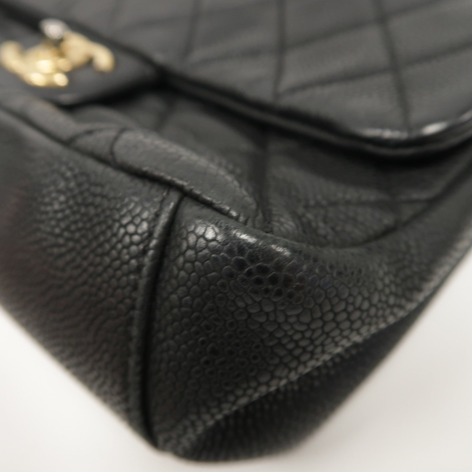 CHANEL 菱格牛皮皮革Chain Shoulder Bag金扣手挽肩背兩用袋黑色