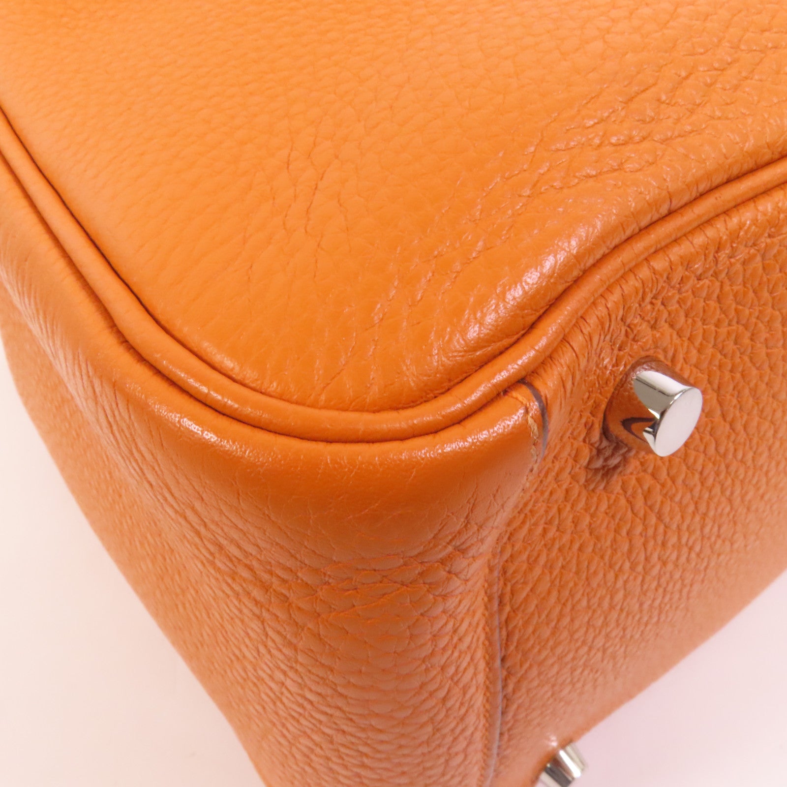 HERMES 【激減優惠】Clemence皮革Lindy 30銀扣手挽肩背兩用袋Orange