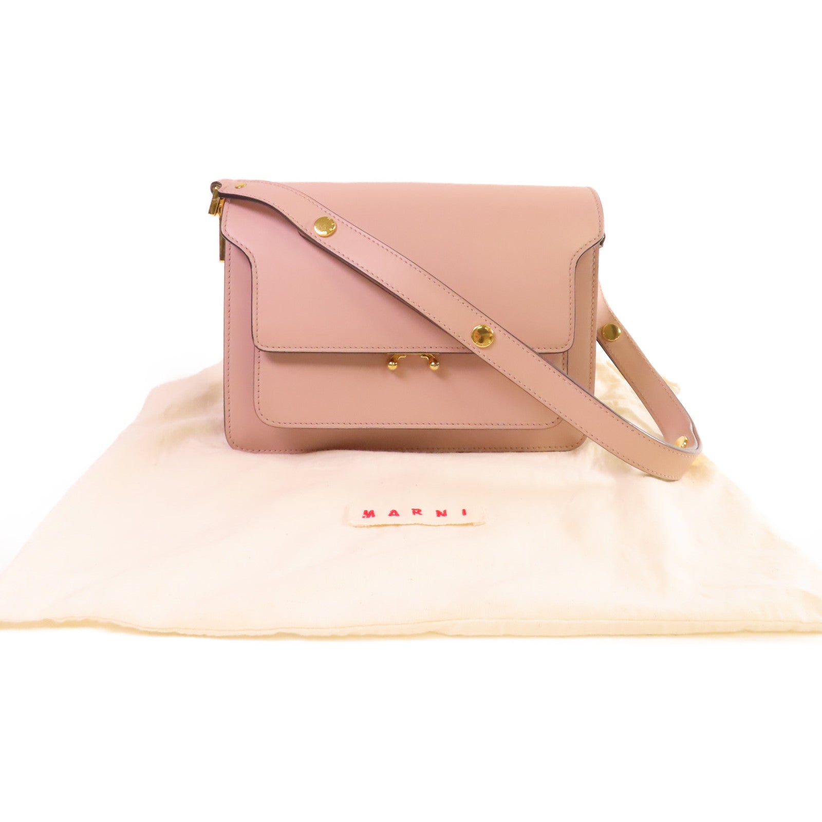 MARNI 牛皮皮革Shoulder Bag金扣肩背袋粉紅色
