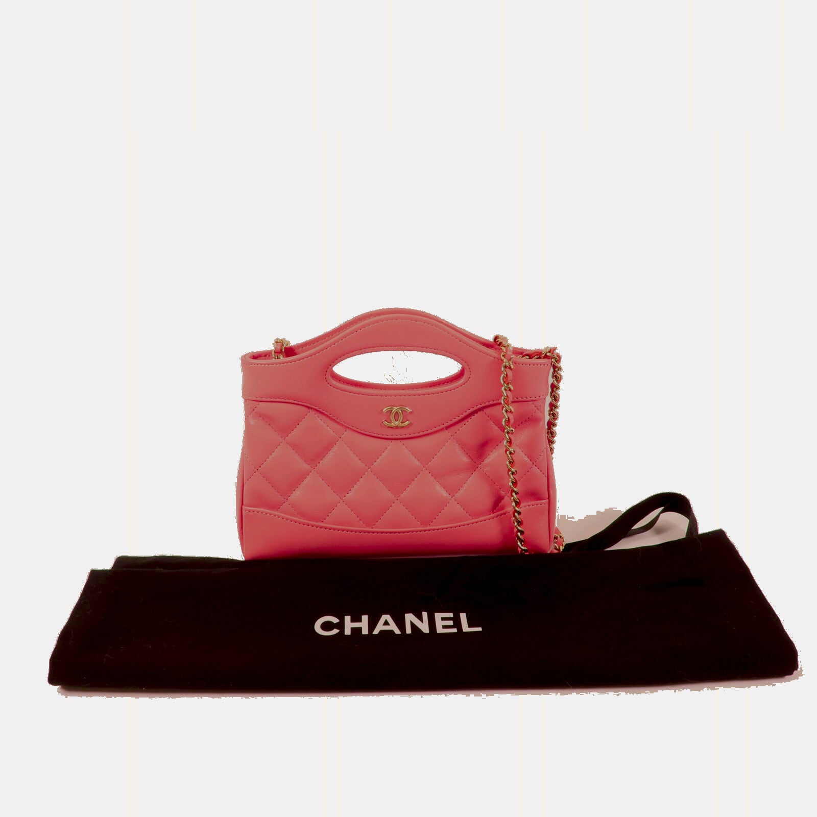 CHANEL 牛皮皮革Nano 31金扣鏈帶手挽肩背兩用袋