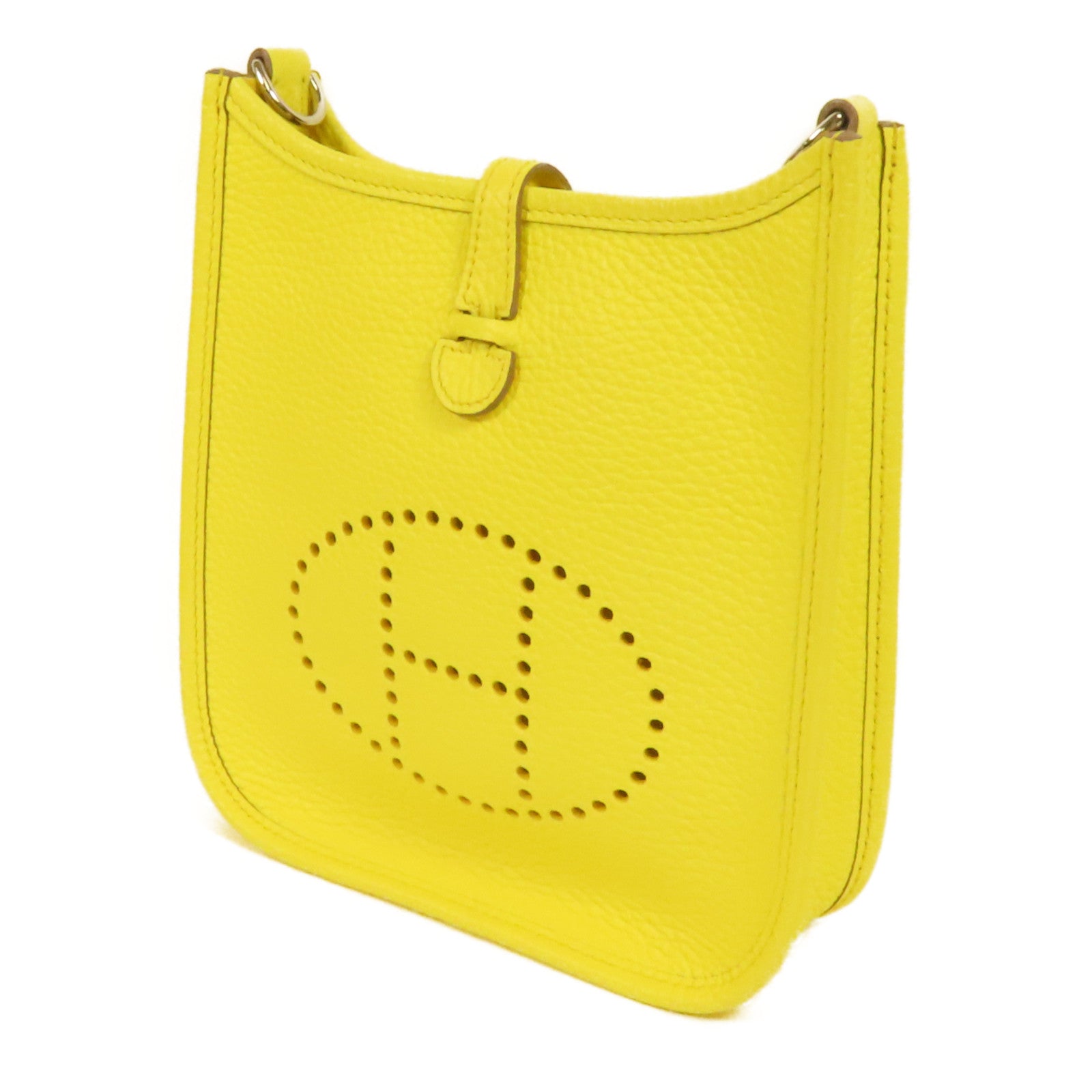 HERMES Clemence皮革Evelyne TPM銀扣肩背袋Limoncello