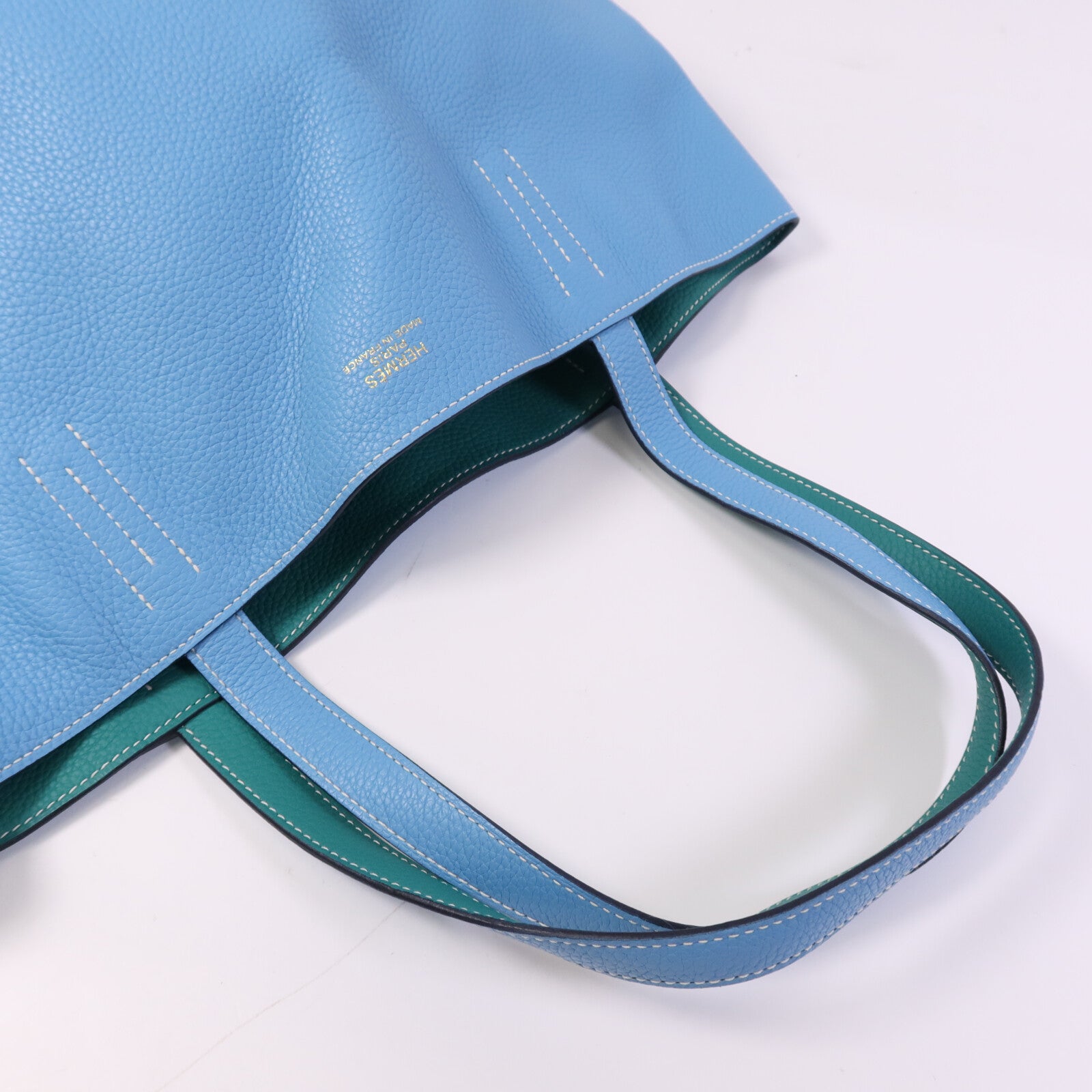 HERMES Clemence皮革Double Sens肩背袋/手挽袋Bleu Du Nord/vert Veronese