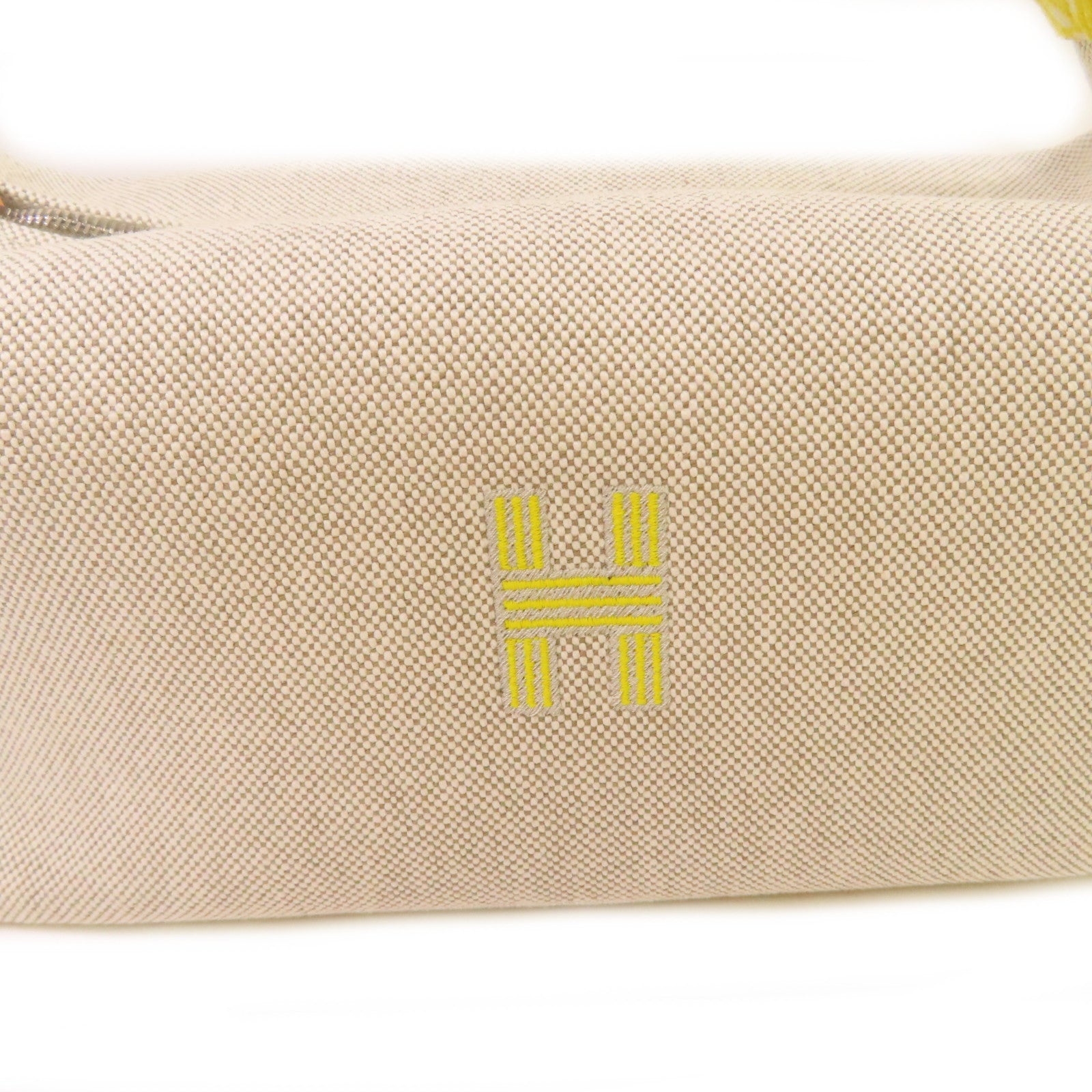 HERMES H Plume帆布Bride A Brac small Hand Bag銀扣手挽袋米色/黃色